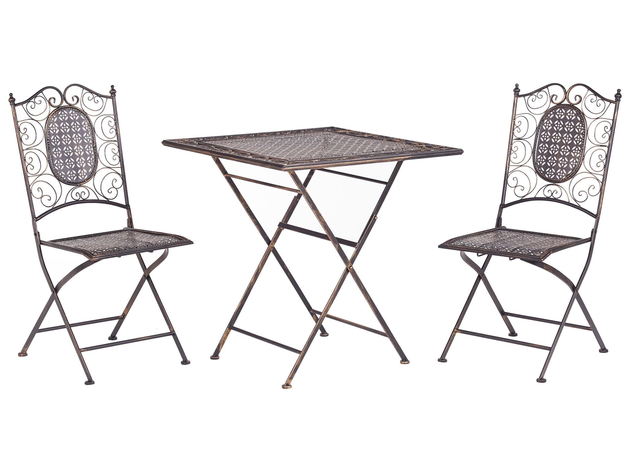 Beliani Outdoor Metal Garden Bistro Set Table and Chairs for 2 People Black Folding UV Resistance, BORMIO