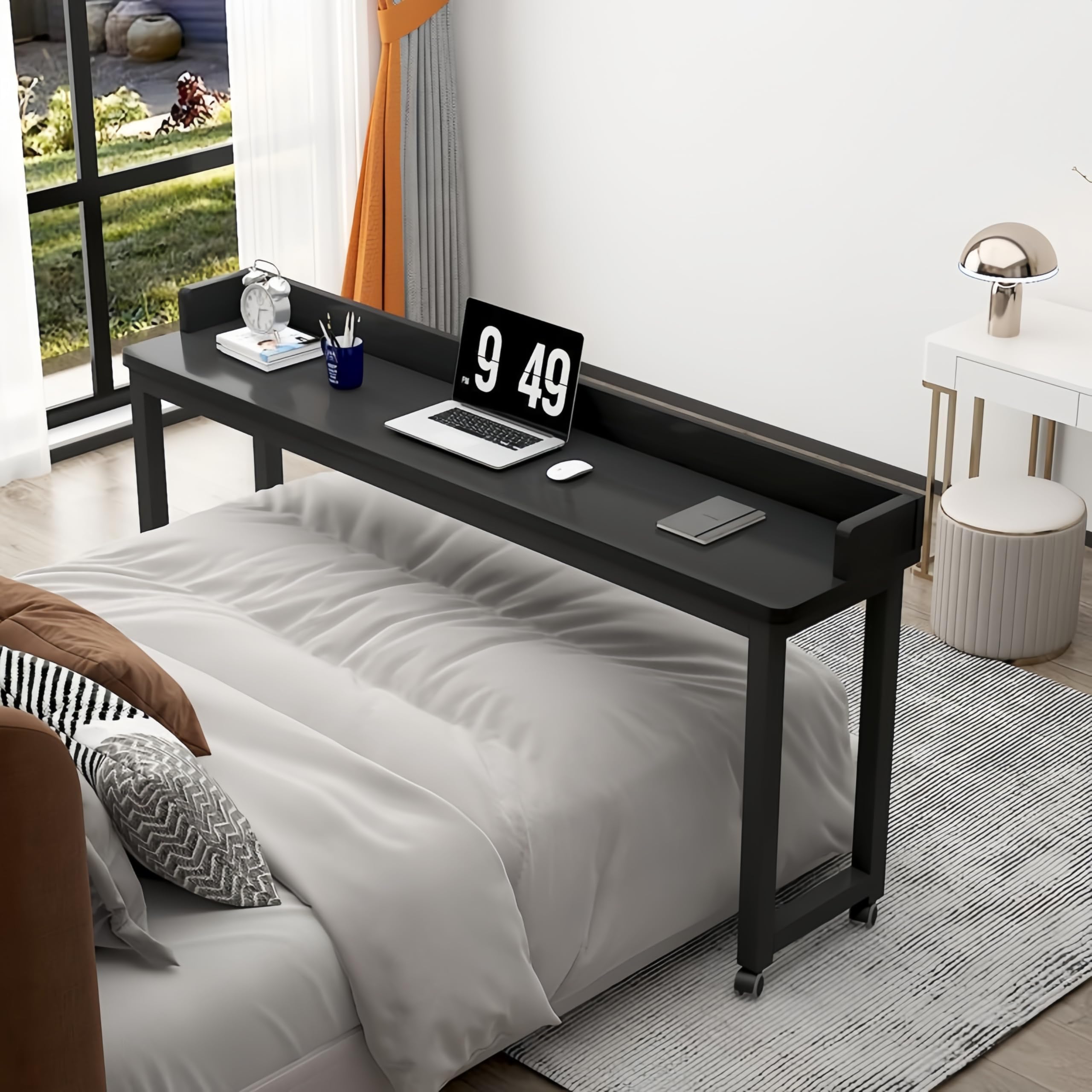 Mescxty E Overbed Tabl With Wheels,Mobil Computer Desk Workstation,Standing Laptop Cart,Over Bed Tabl With Heavy Duty Metal Leg For Living Room,Hospital(67X16x31inch, )