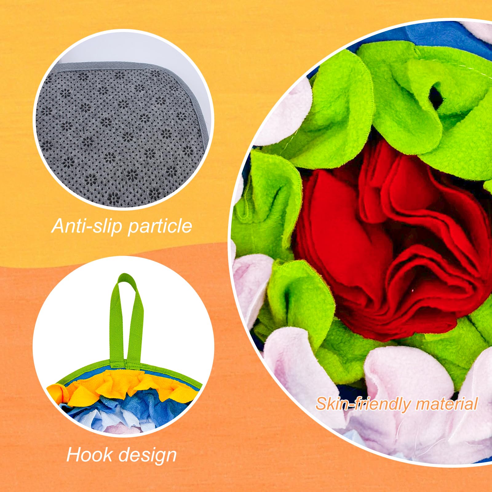 LuckyOpt Slip-Free Dog Snuffle Mat, Dog Feeding Mat Slow Feeder with Hanging Ropeand Relieve Stress, Snuffle Mat for Dogs Rabbits Hamsters to Improve Digestion (Dense Flowers)