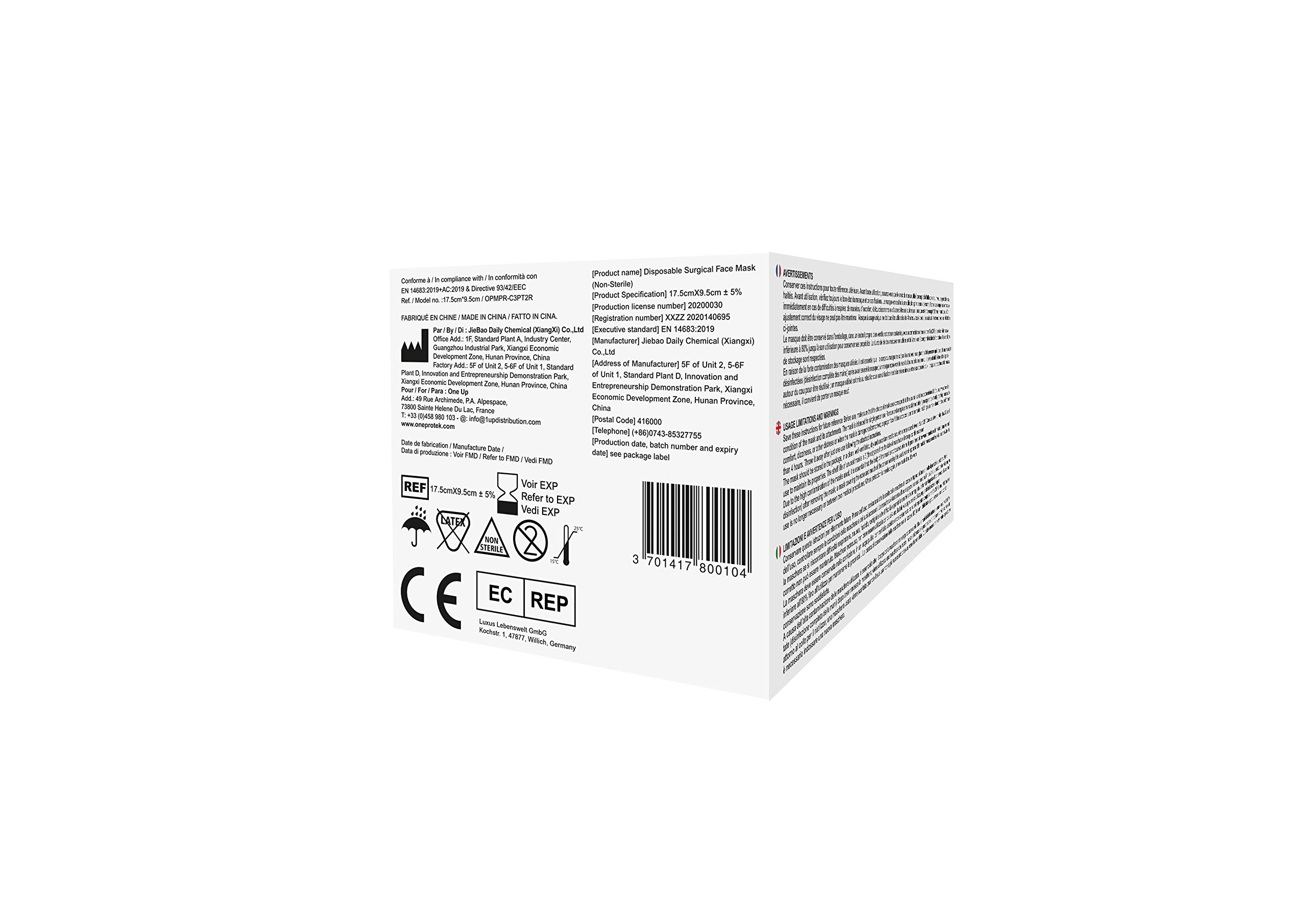 Set di 40-50 Mascherine Chirurgiche monouso 3 Strati Tipo IIR Medical - Certificate CE - Mascherina confortevole e elastici resistenti