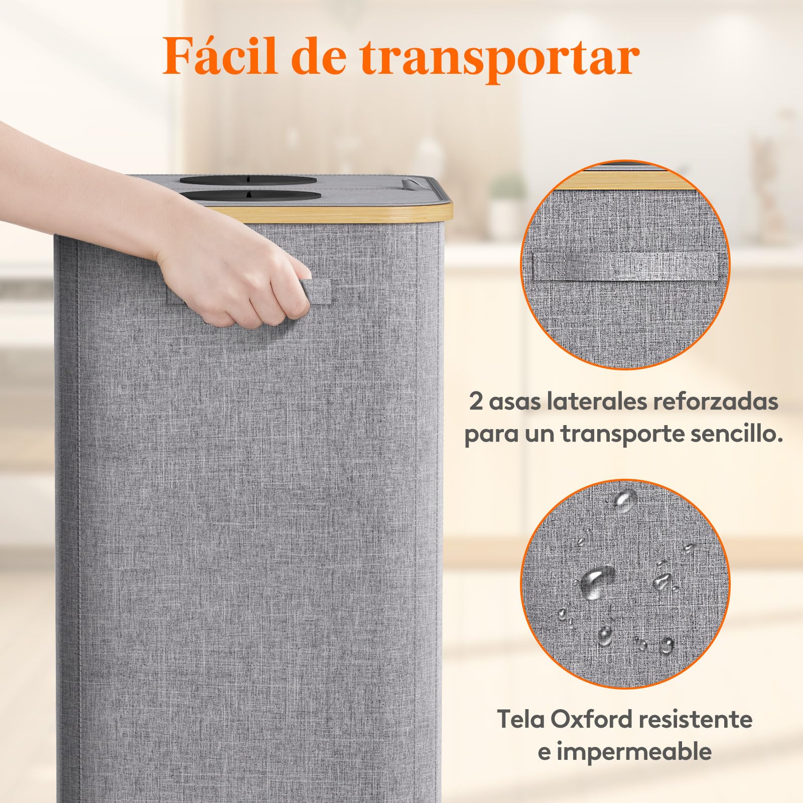 Lifewit Recolector Botellas con Tapa, 2 Compartimentos Contenedor de Clasificación Selectiva para Botellas de Plástico y Vidrio, Contenedor Reciclaje, Almacenamiento Cocina, Gris Claro 150 L