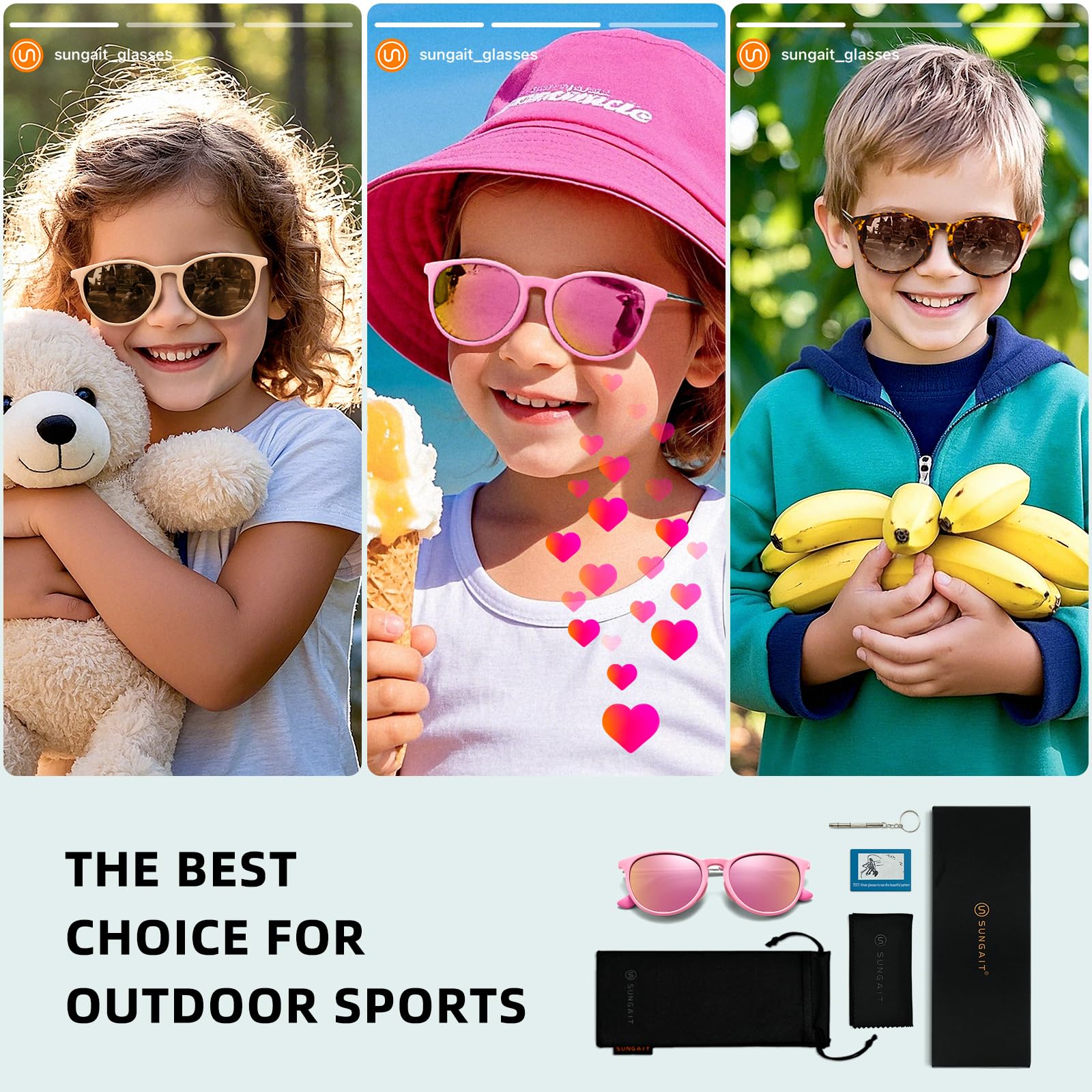 SUNGAIT Lunettes de Soleil Polarisées pour Enfants Garçons et Filles de 3 à 9 Ans Protection UV400 Verres Incassables Monture Flexible