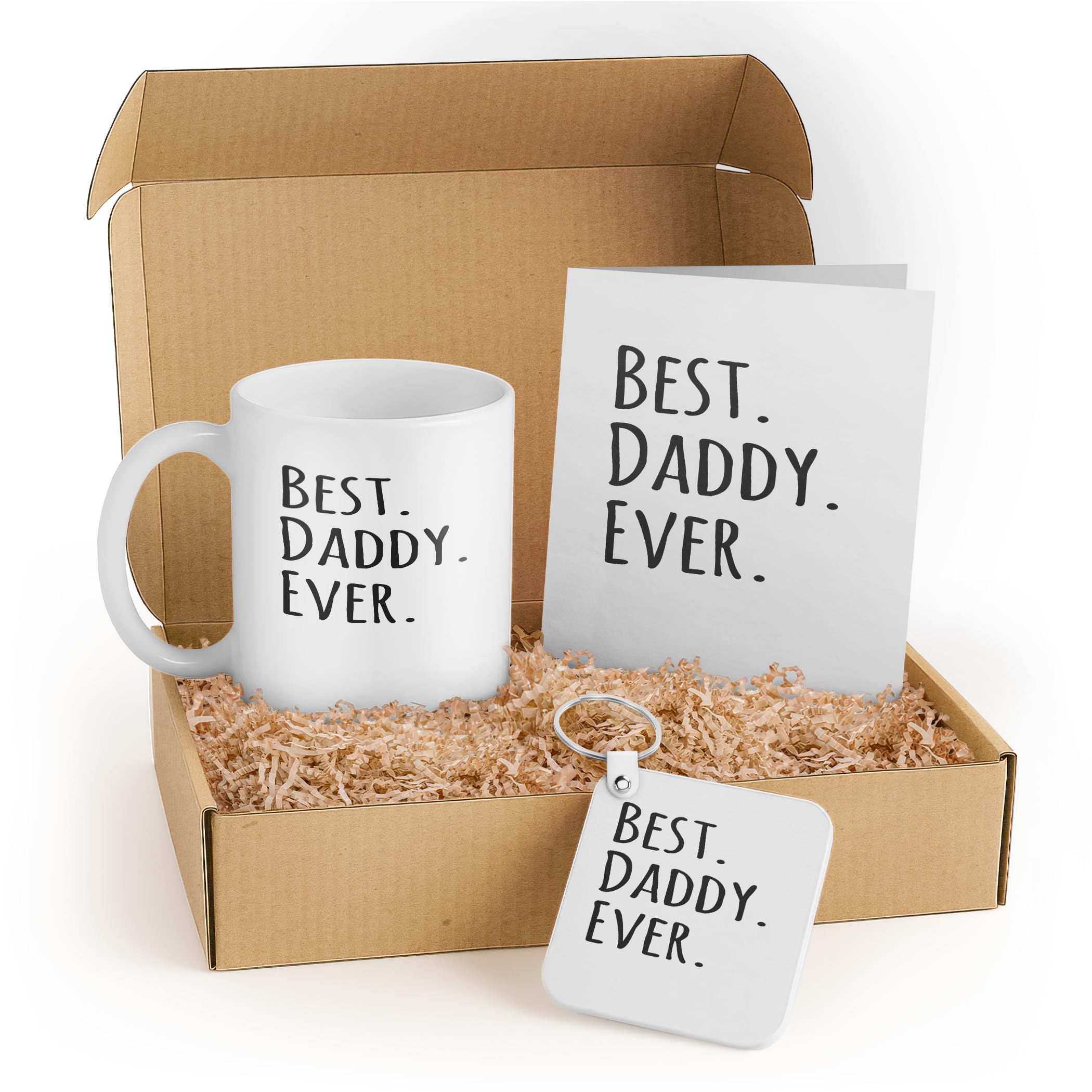 3dRose Gift for Dad – Coffee Mug Gift Set with Greeting Card & Keychain – Best Daddy Ever – Father's Day – 11oz