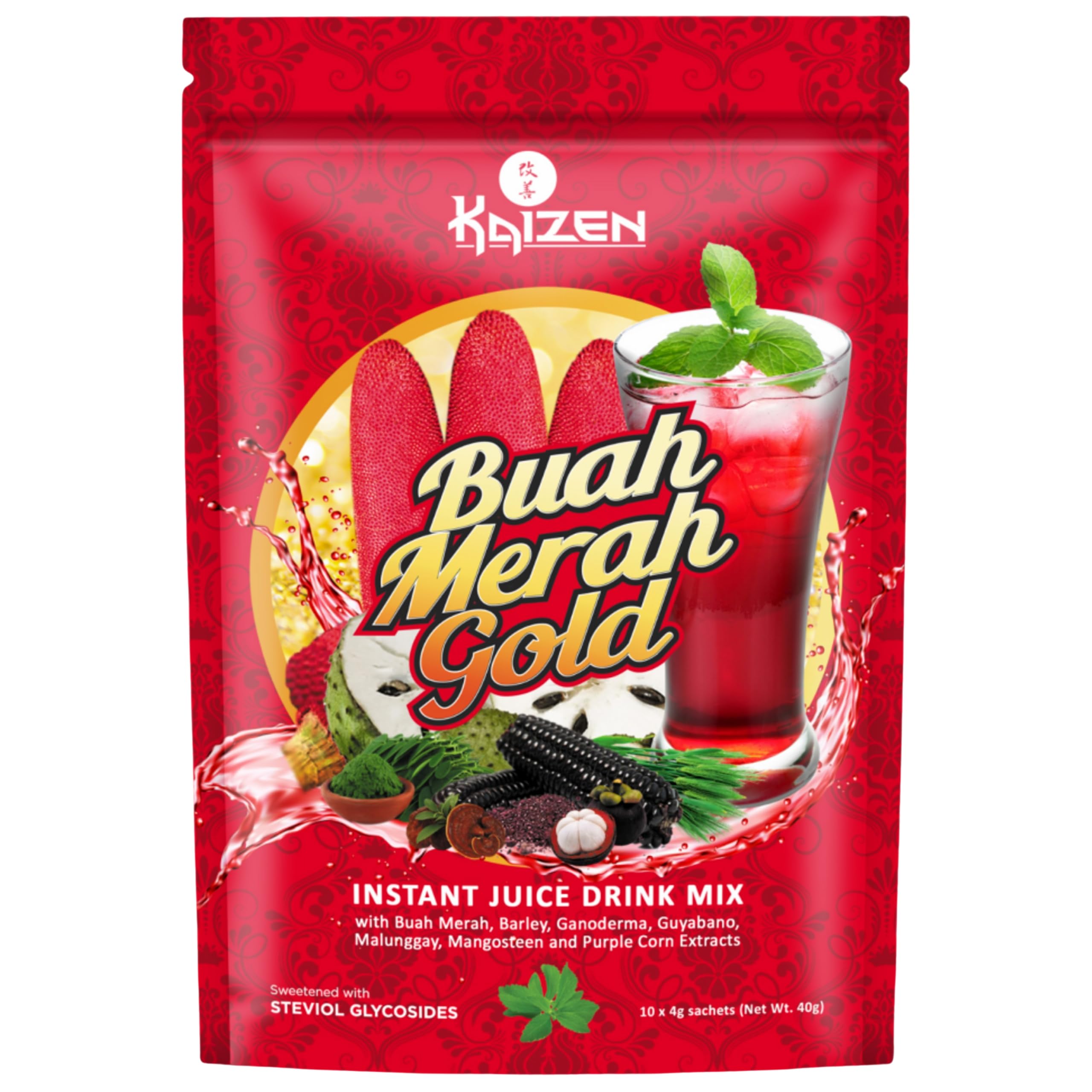 Buah Merah Gold - Natural Antioxidant Superfood Powder, Reduce Fatigue & Boosts Energy, Promotes Gut Health & Anti Aging, Acid Reducer, Immune Support – (10 Sachets Per Pack)