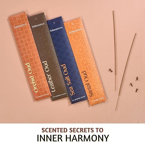 Miniatura 6 de Folkulture Varitas de incienso con tiempo de combustión de 60 minutos, juego de 4 Insenses (11 pulgadas  100 palitos de insencia)  Orquídea, Oud de