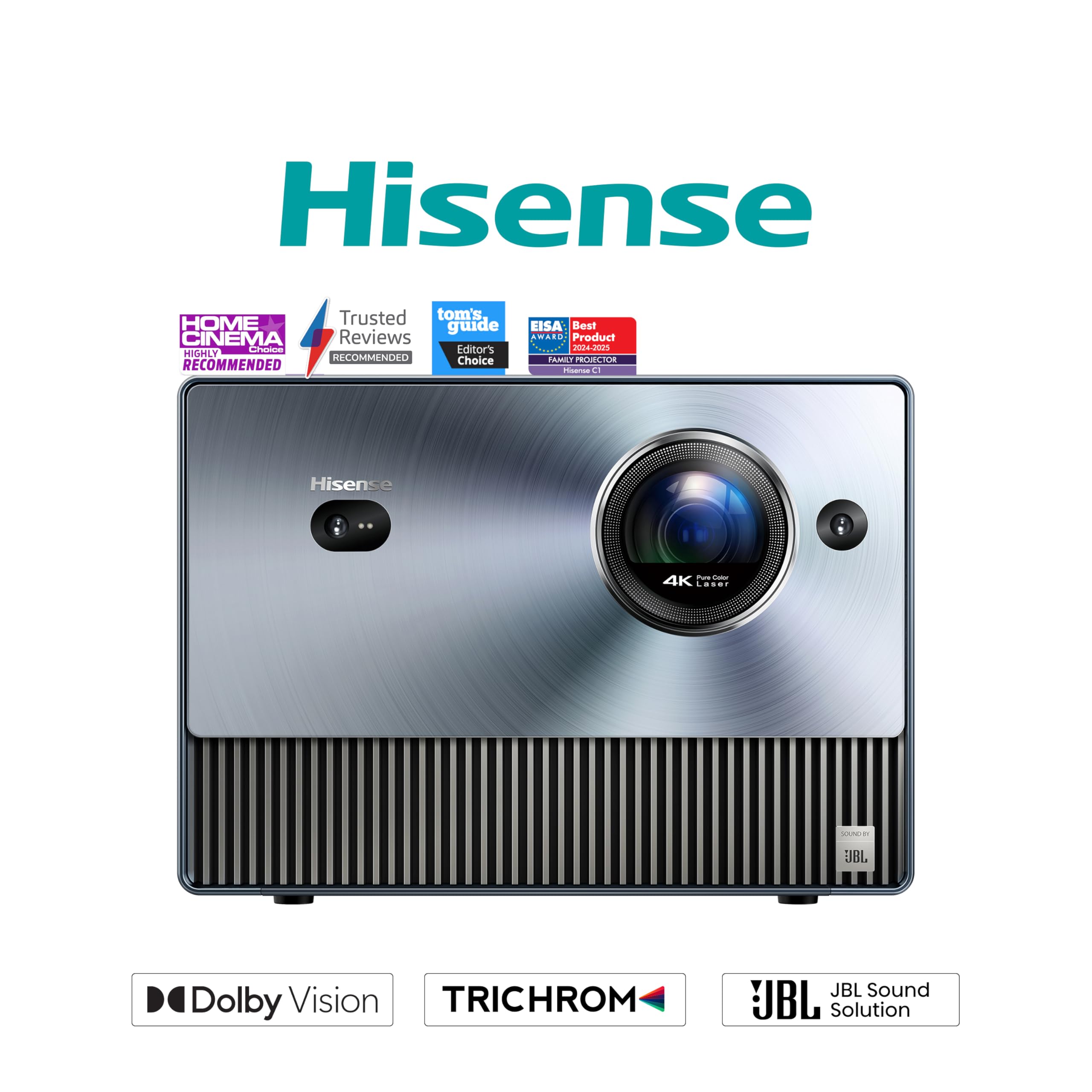 Hisense Laser TV proiettore C1, 60''-150'',Triplo Laser, 4K, HDR10, Smart TV VIDAA 6.0, 1600 lumen, Dolby Vision e Atmos,supporta Apple Airplay 2 & Home Kit, Alexa integrata