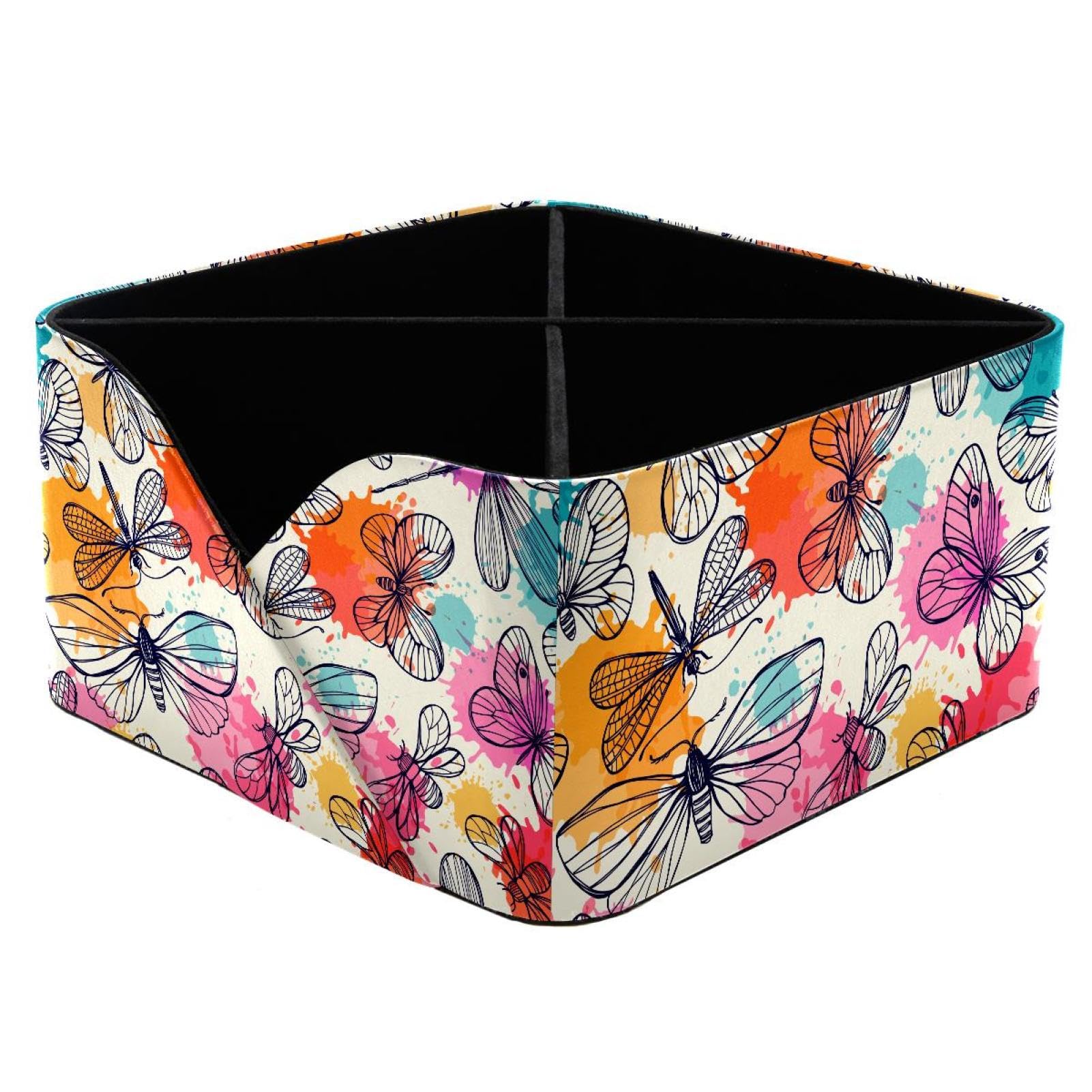 KengjuTesu Butterflies Dragonflies Desktop Organizer Pen Holder, Rectangular Pencil Cup for Office, Study and Makeup Stations