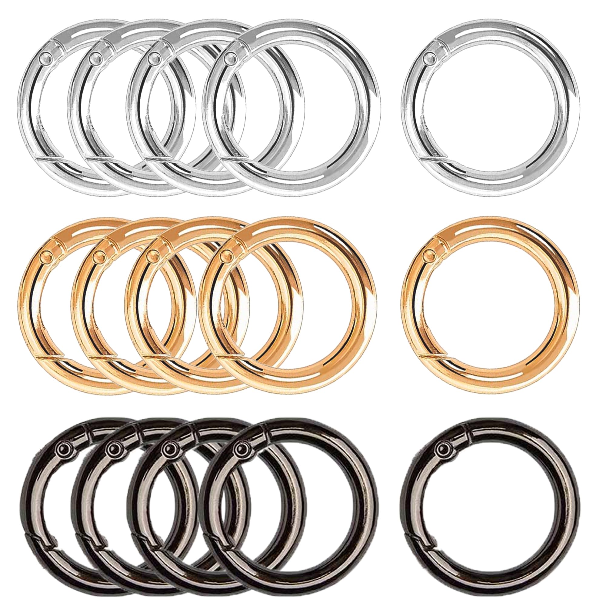 XCSJ 15 Stück Runde Karabiner 39mm Sehr Robust Zinklegierung Runde Karabiner Ring Karabinerhaken Rund Karabiner Rund O Ring für Schlüsselanhänger, Tasche, Schmuck, Diy Handwerk Machen (3 Farben)