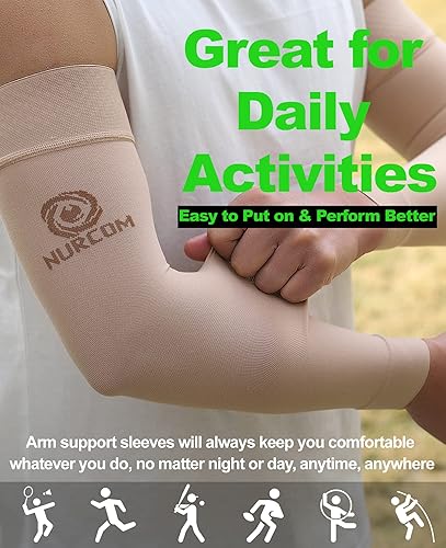 Miniatura 5 de NURCOM Manga de compresión médica para hombres y mujeres, paquete de 2, sin silicona, soporte de brazo completo suave de 20-30 mmHg para linfedema,