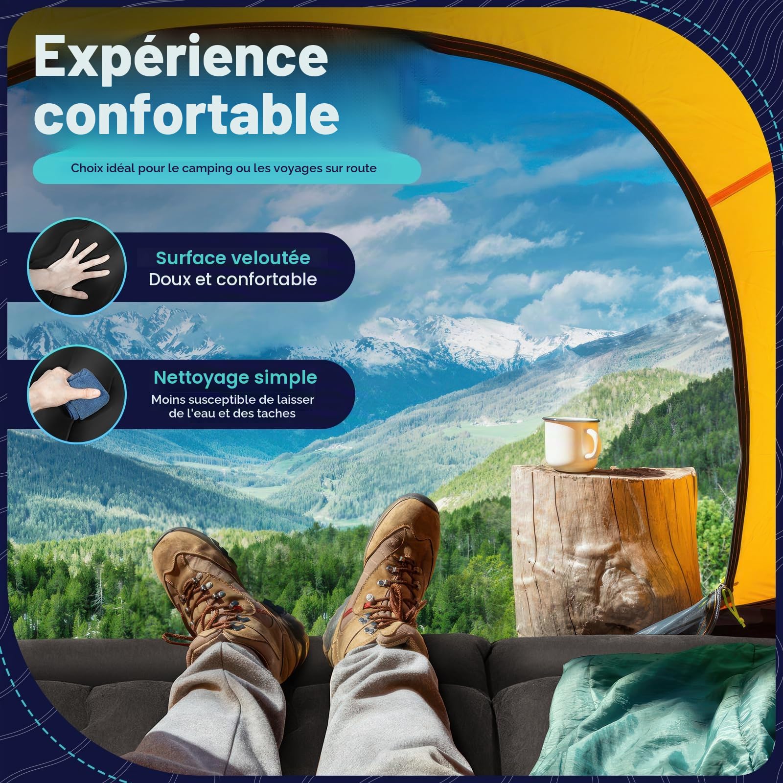 Matelas gonflable pour voiture SUV - 170 x 120 cm - Matelas gonflable mobile avec pompe à air - Avec 2 coussins - 6 chambres indépendantes - Temps de gonflage : 2 à 3 min