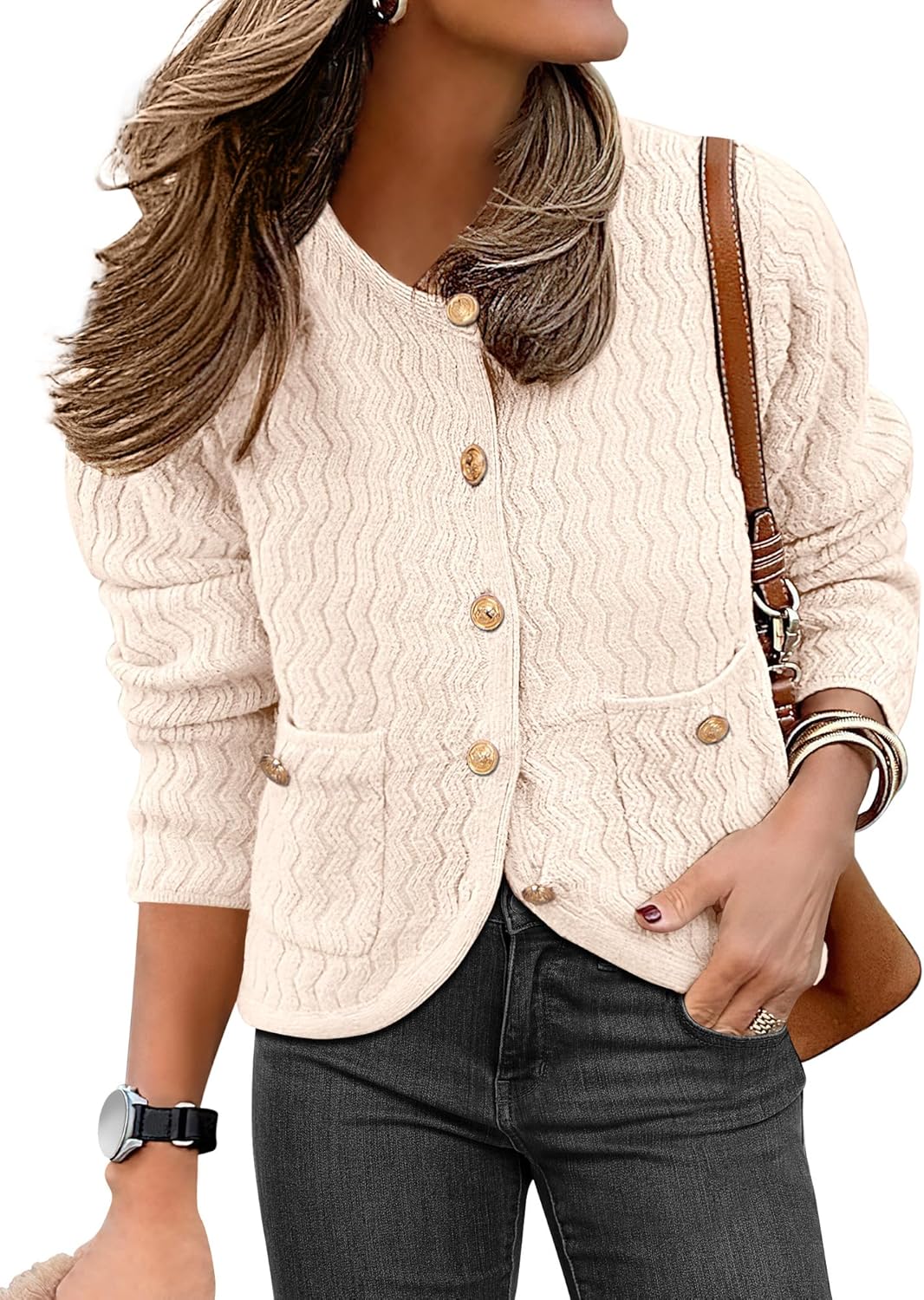 Caracilia Women's 2025 Fall Cardigan Sweaters Knitted Dressy Casual Jackets Trendy Outfits