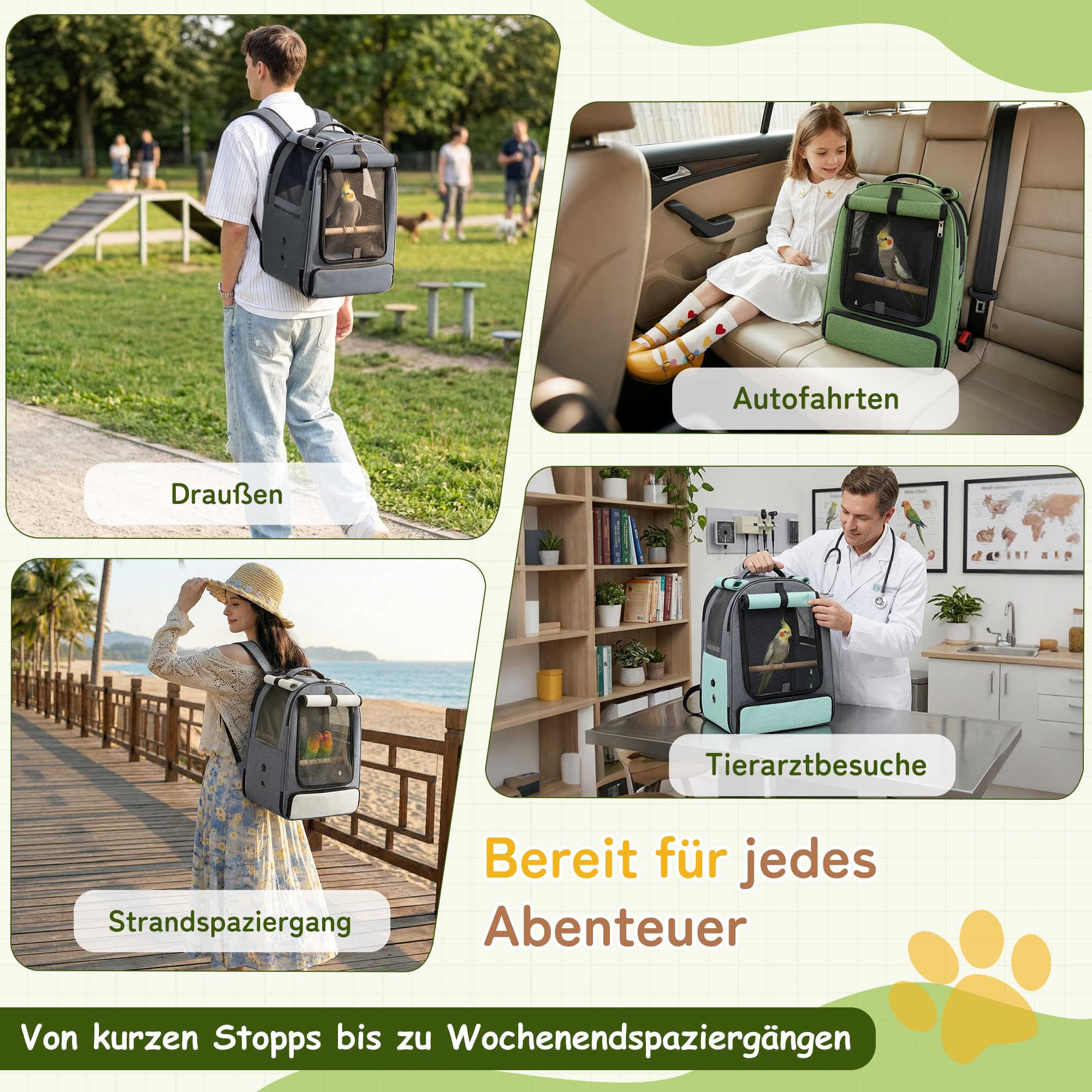 ALLSOPETS Vogelrucksack Leicht und Atmungsaktiv Tragbarer Papageiträger für Kleine Tiere mit Ständer Verstellbarer Höhe und Sichtfenster ideal für Reisen (Anthrazitgrau)