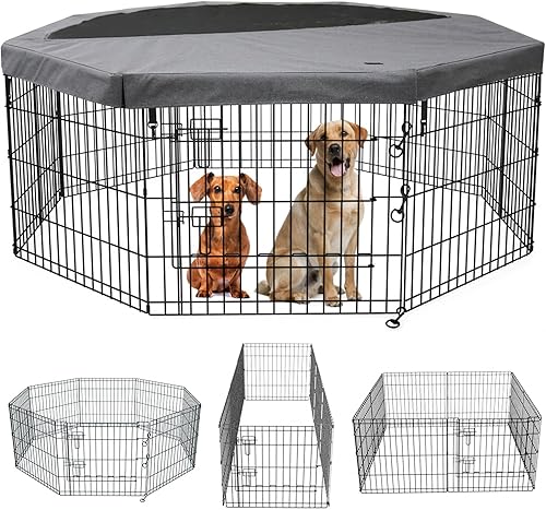 PETIME Corral de Ejercicio Plegable de Metal para PerrosCorral de Juegos para Cachorros Mascotas Perreras Valla de Patio InteriorExterior 8 Paneles