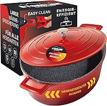 STONELINE Oval Casserole 32 cm, 6.6 L, Roasting Dish Cocotte with Lid, Die-Cast Aluminium Non-Stick Coating with Stone Particles, Induction Oven, Cherry