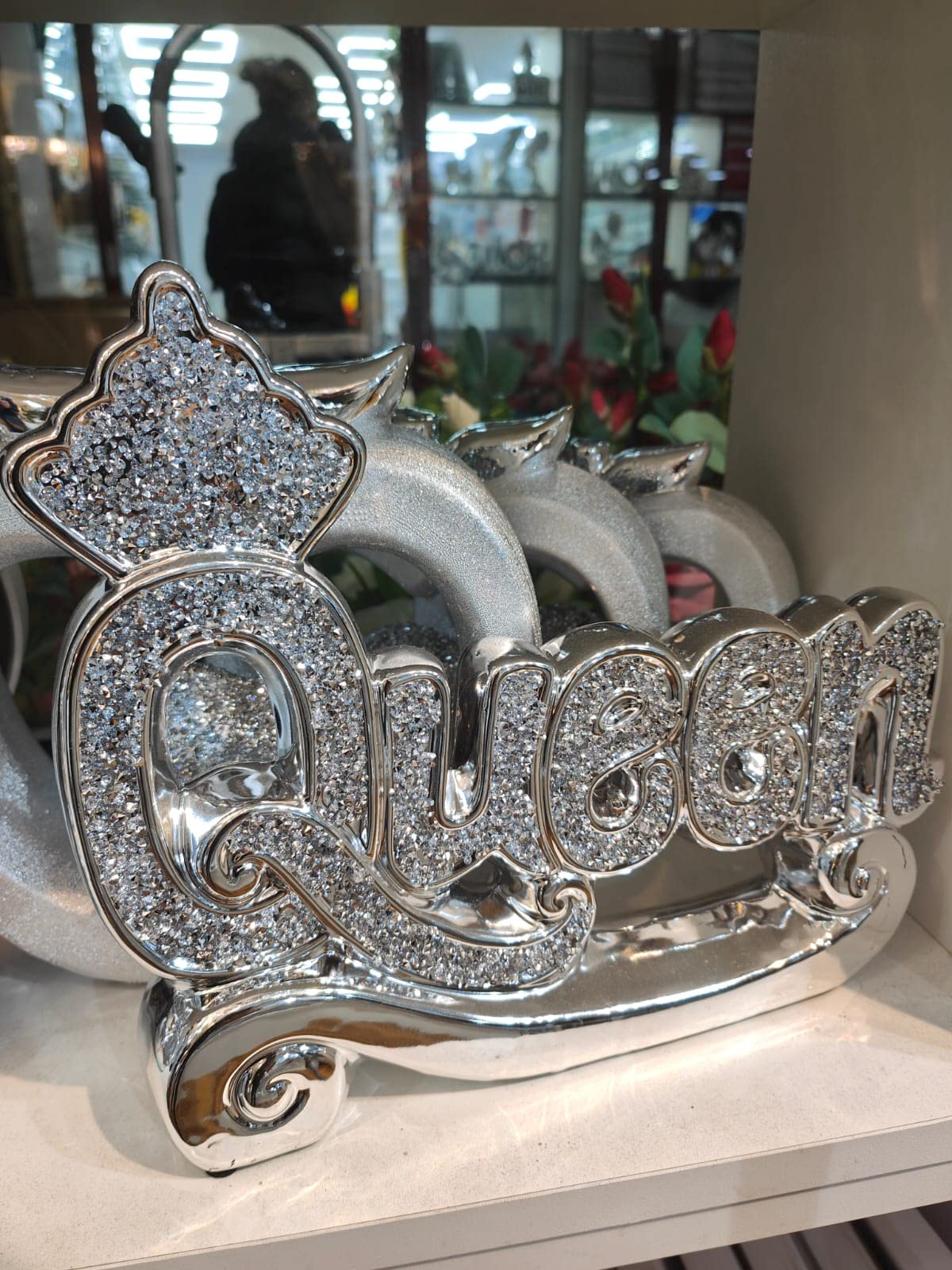 Biznest Silver New Crushed Diamond Encrusted Sparkly Queen Ornament Bling Diamante Home