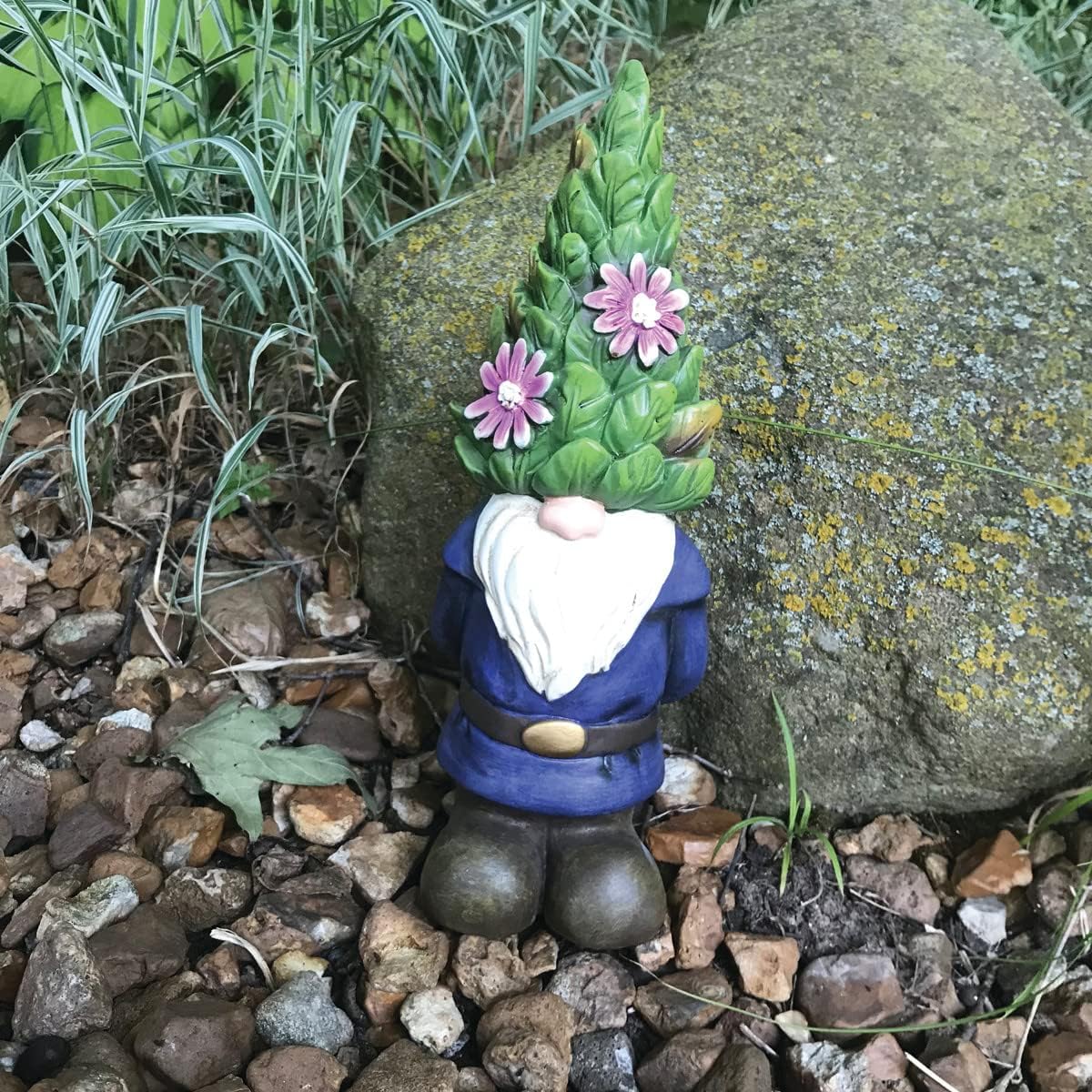 Multicolor Polyresin Gnome with Topiary Hat Garden Statue
