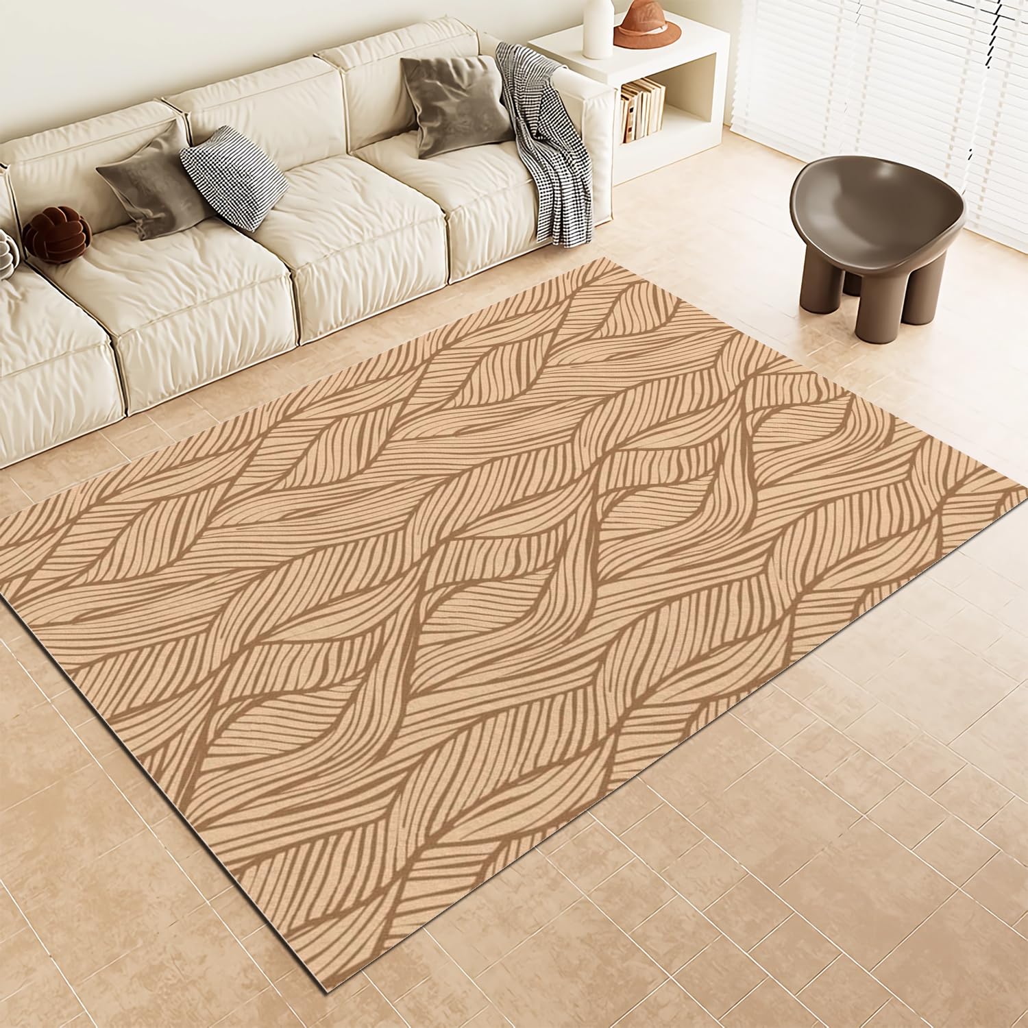 Tapis antidérapant lavable 140x200cm motif ondulé sécurité enfants et salon