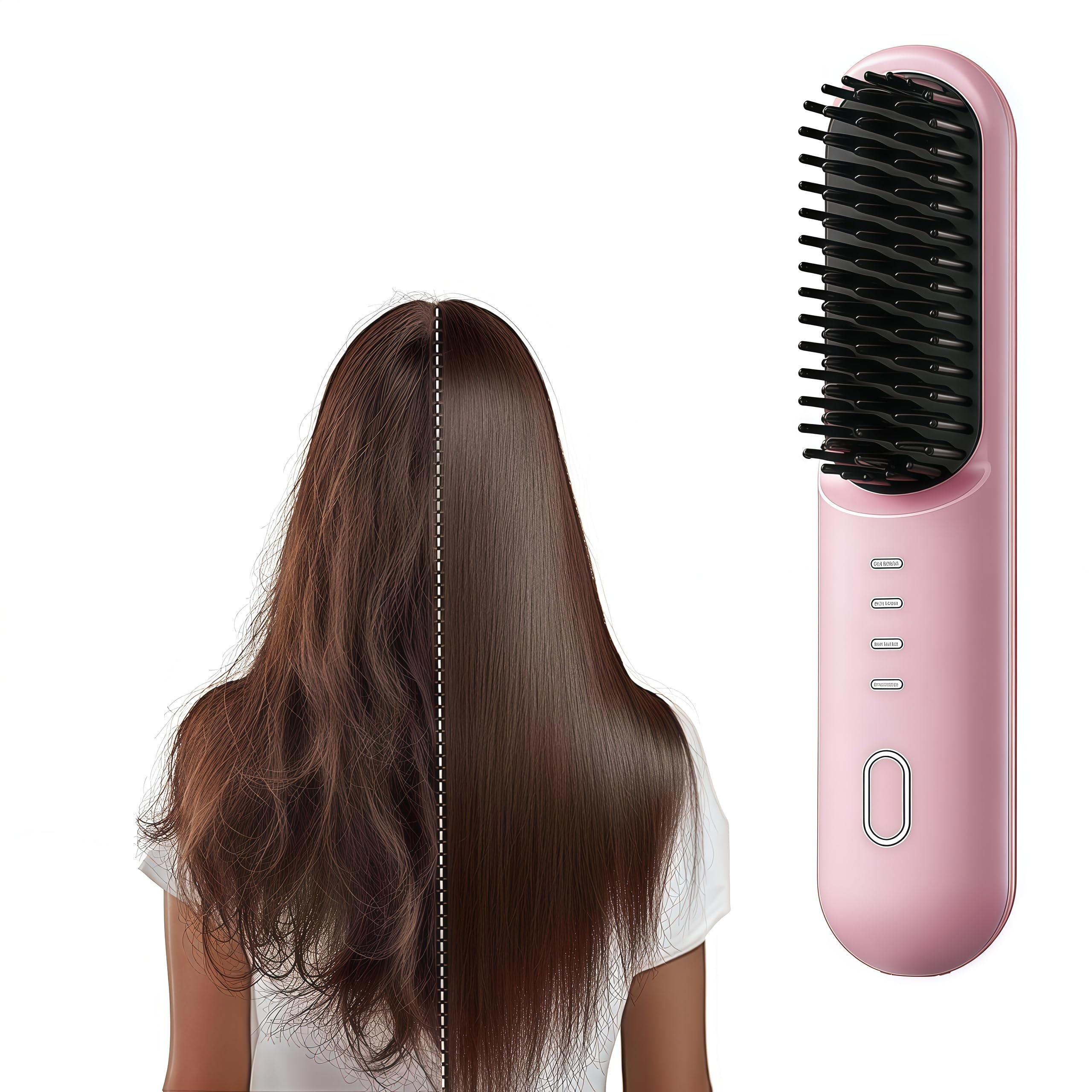 2026 New Cordless Hair Straightener Brush, Go Brush for Short Hair Pro,300M Negative Ion Anti-Frizz, Type-C Rechargeable Portable Straightening Comb (Pink)