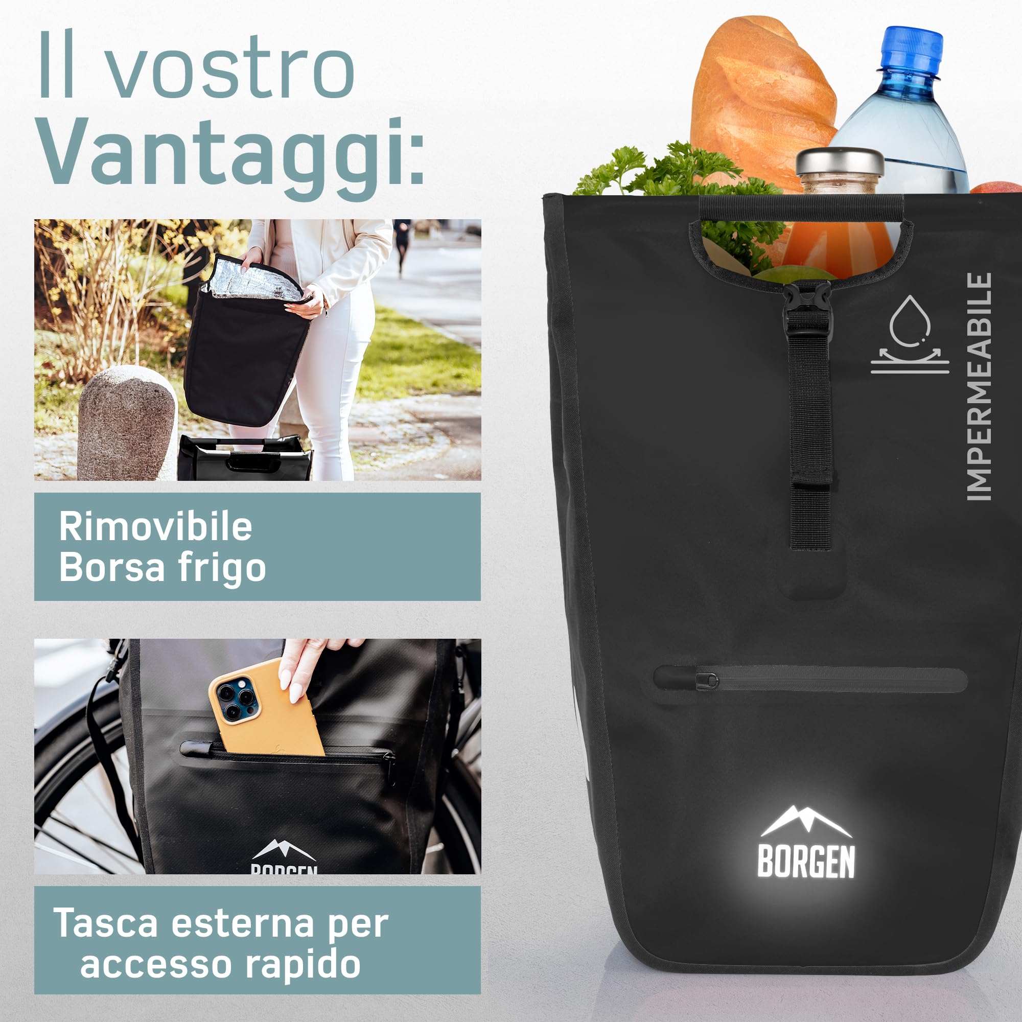 Borgen portapacchi bicicletta con tasca refrigerante rimovibile – Utilizzabile come portapacchi, borsa per bicicletta, borsa da trasporto 23 litri