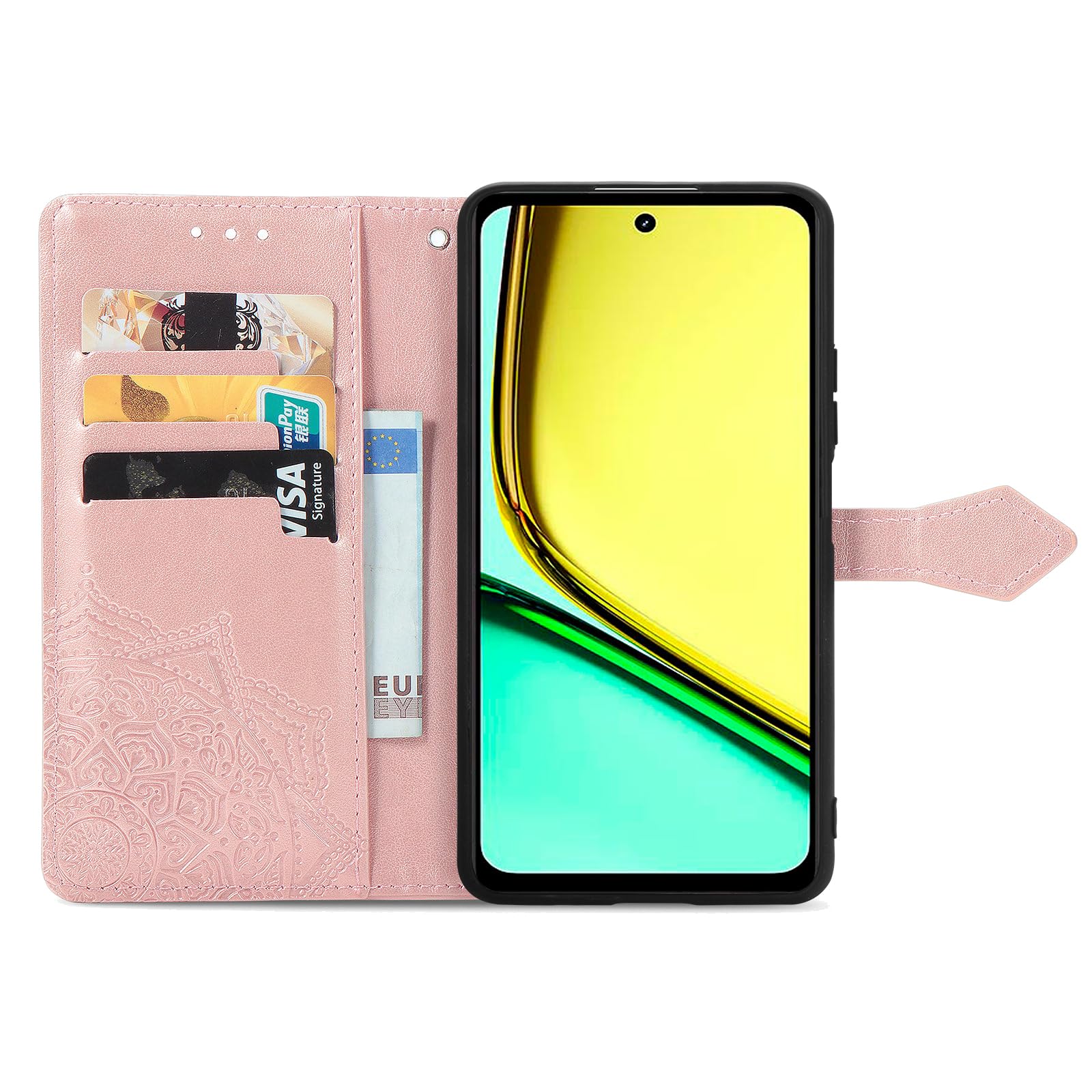 Fertuo Cover per Realme C67 4G, Custodia Portafoglio a Libro in Pelle Flip Cover con Porta Carte, Chiusura Magnetica [Disegni di Mandala] Case Antiurto per Realme C67 4G, Blu