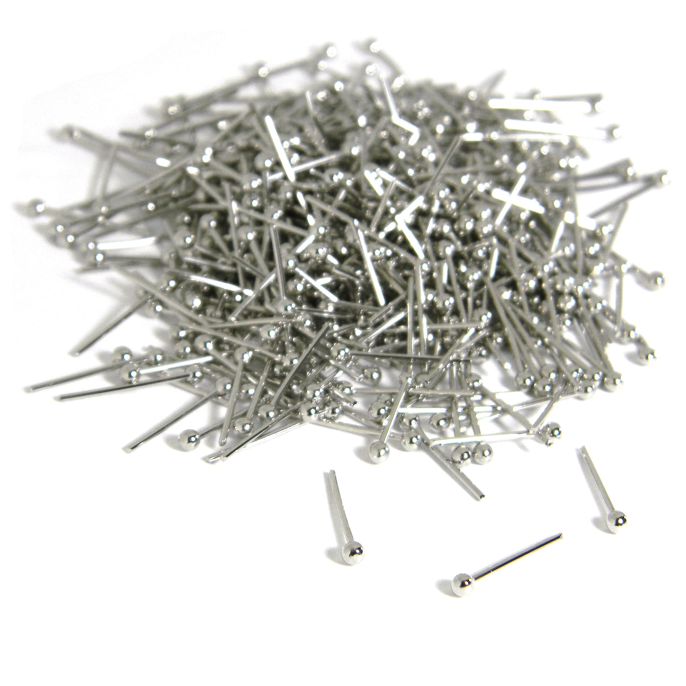 100 Silver Platinum Plated 14mm Long 21 Gauge 0.71mm Headpins with 2mm Ball End Head Pin Jewelry Findings