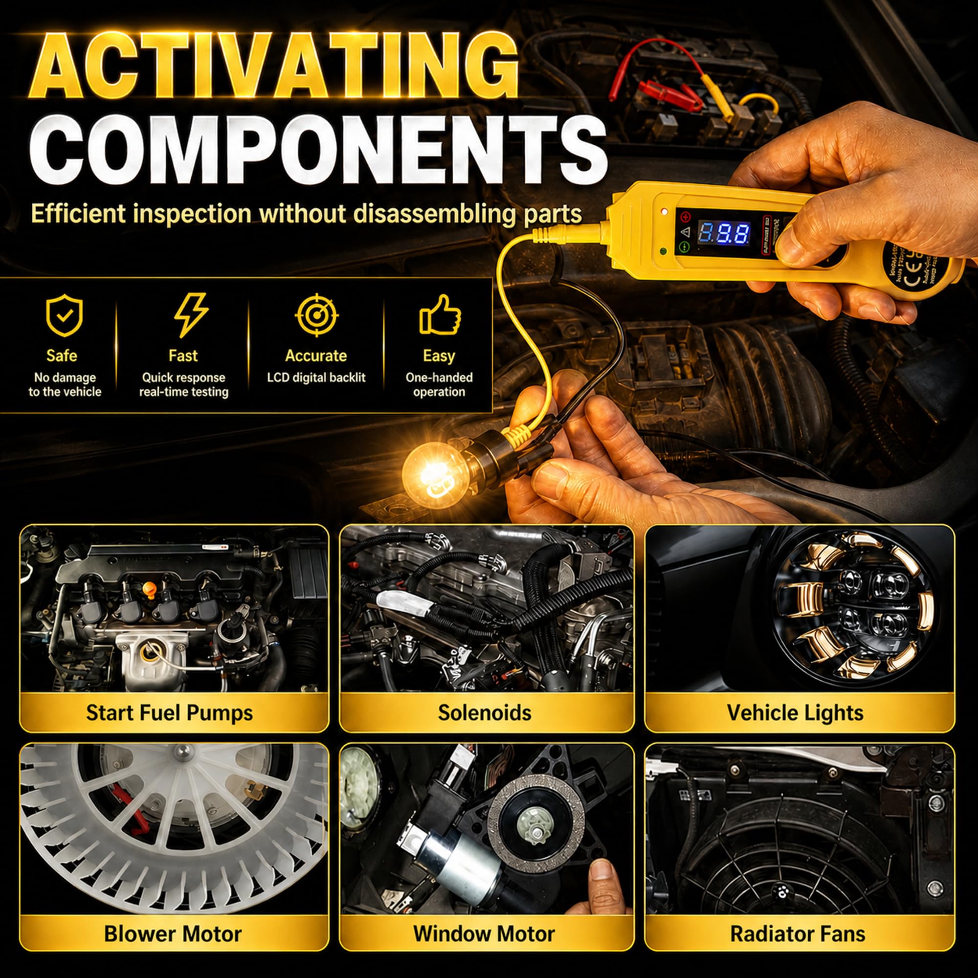 Sonda de prueba de circuitos para coche, 3 – 36 V CC, comprobador eléctrico con voltímetro, comprobador de continuidad y seguridad para coches, comprobador de voltaje de coche, incluye bolsa