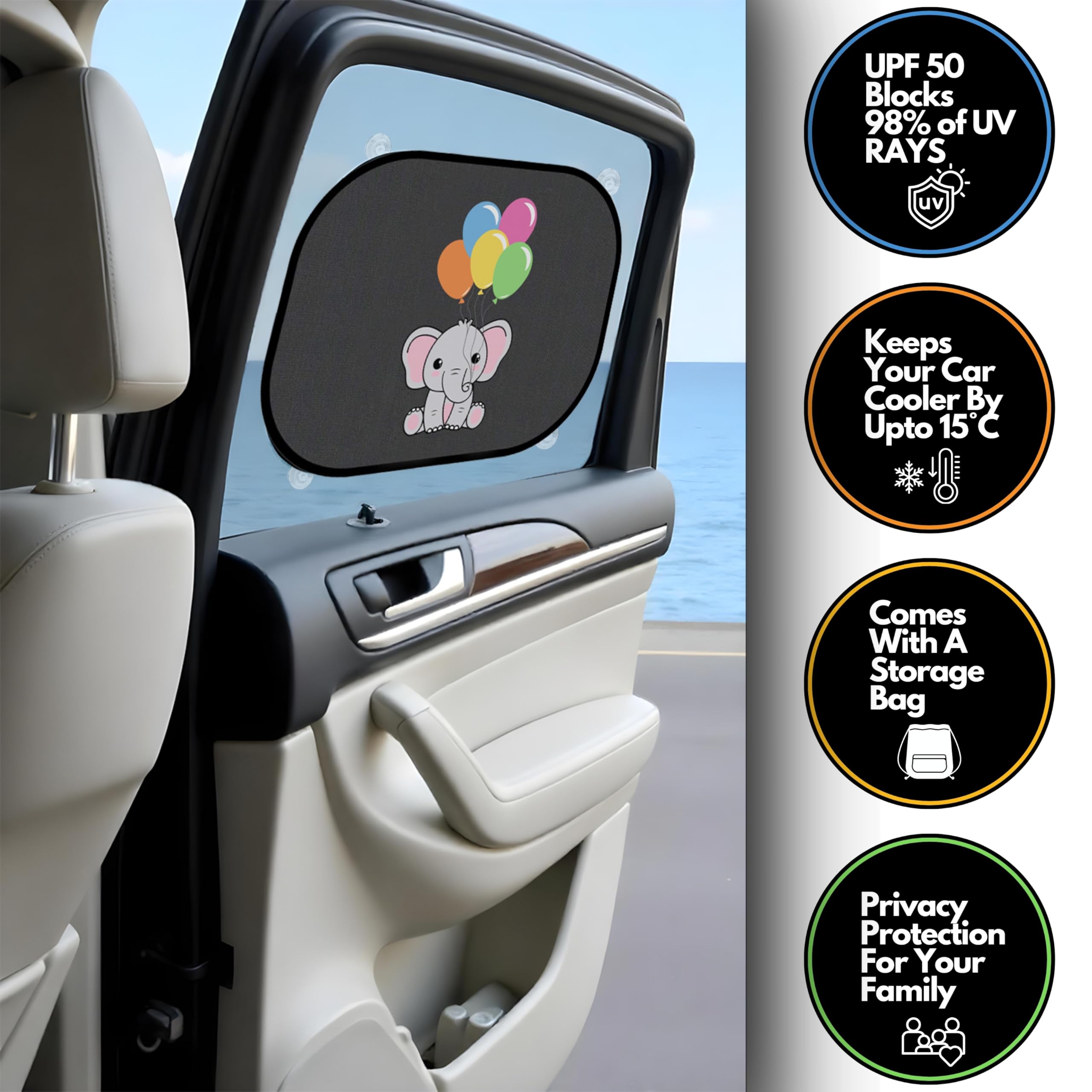 JELLYBABABABY Car Window Shades for Baby, Suction Black - Image 4