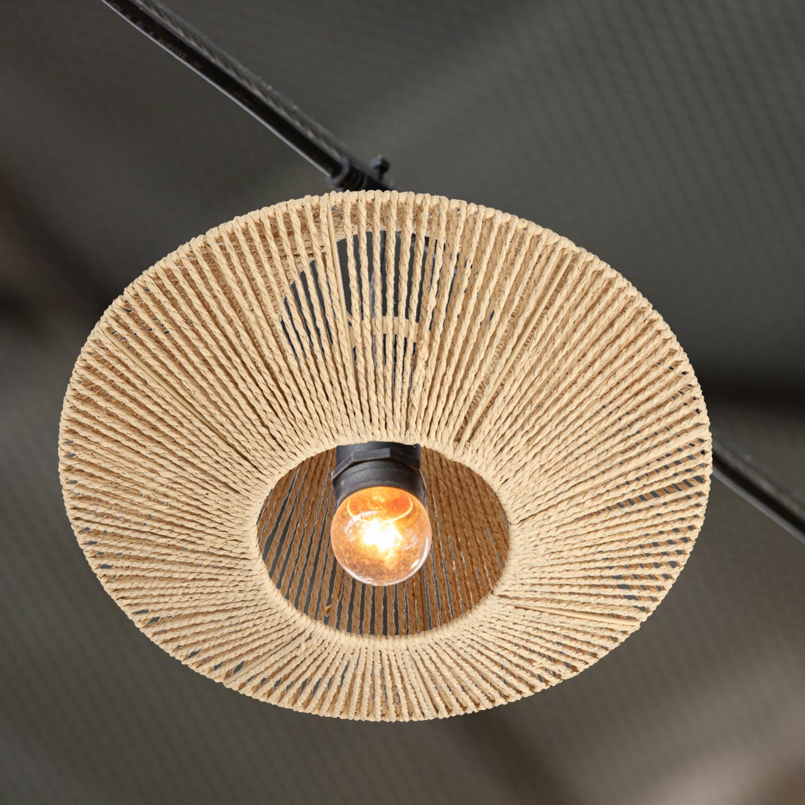 POPETPOP Paralume Illuminazione Decorativa Diffusa, Facile da Installare Retrò in Carta Intrecciata Stile Zen Rustico per Lampada E27 Adatto per Camera da Letto e Soggiorno