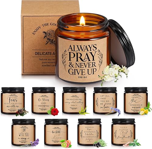 10 tarros de velas religiosas cristianas católicas perfumadas a granel de 3.5 onzas con versículos bíblicos de fe, regalos de iglesia para mujeres,