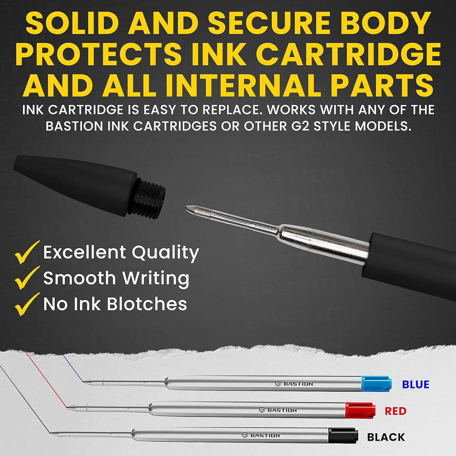 BASTION Luxury Gift Pen Exclusive Hyperbolt™ Aluminium Black Ballpoint, Executive Metal Writing Instrument - Image 3