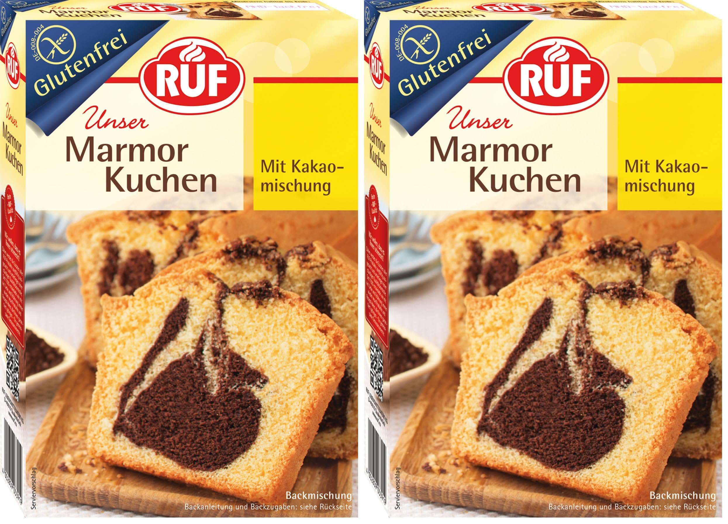 RUF Glutenfreier Marmorkuchen, Glutenfreier Kuchen, heller Rührteig und Kakao-Mischung, extra locker, Zöliakie geeignet,vegan (Packung mit 2)