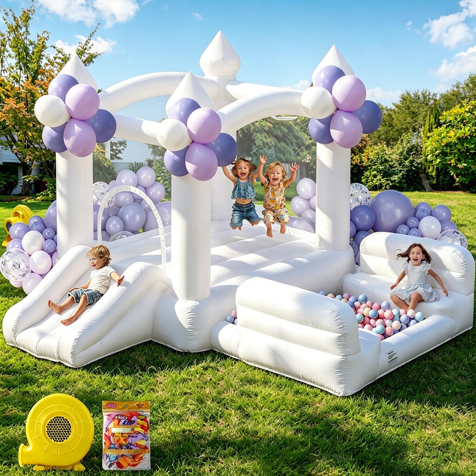 Photo 1 of GYMMALL White Bounce House with Slide and Ball Pit (10x6x6FT)
