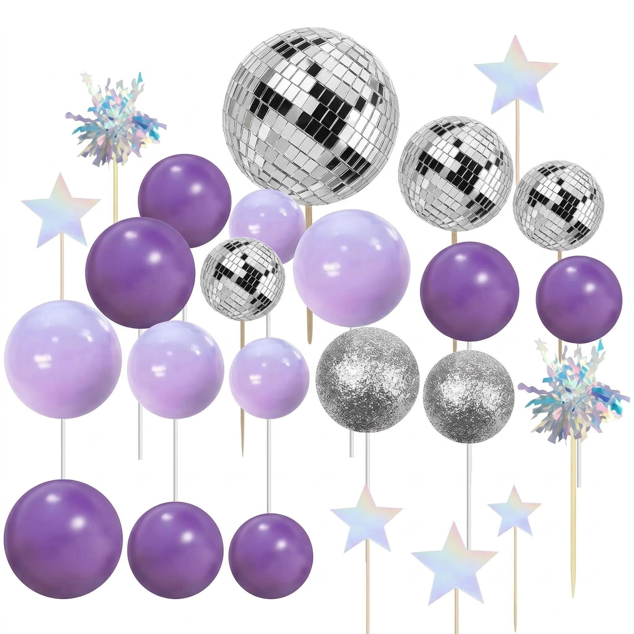 37 Pack Disco Ball Cake Toppers Happy Birthday Paper Cake Toppers for Birthday Wedding Party Supplies (purple)