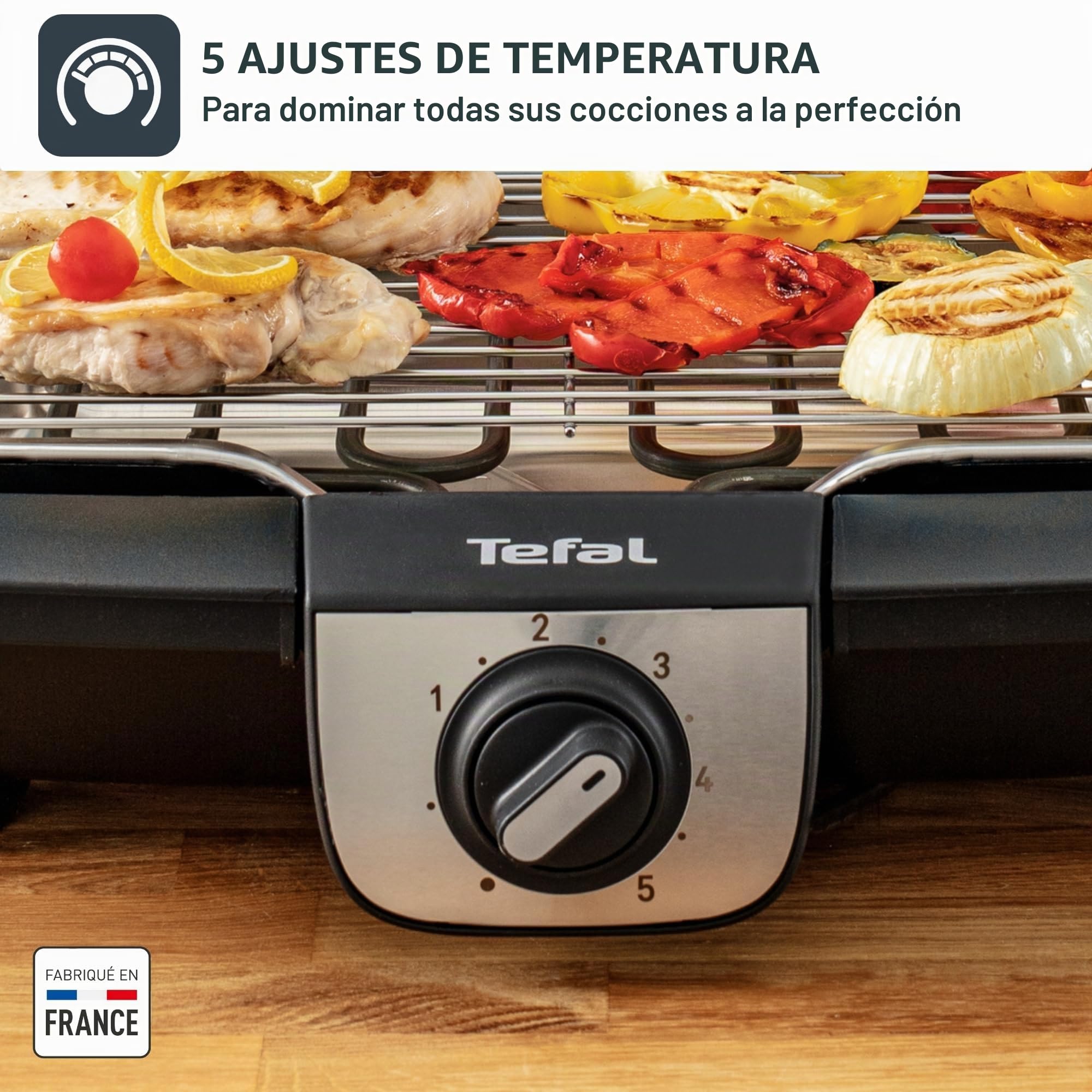 Tefal EasyGrill XXL Barbacoa eléctrica con pies, amplia superficie de cocción, 2500 W, termostato ajustable, cocina simultánea, uso interior y exterior, cortavientos BG921812