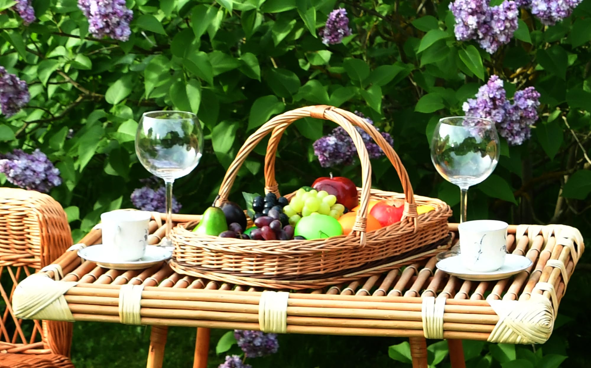 K2-136 Plateau de service en osier pour fruits, pain, pâtisseries, panier en osier, panier de transport, 46 x 30 x 8 cm (25 cm avec anse), marron, fait main