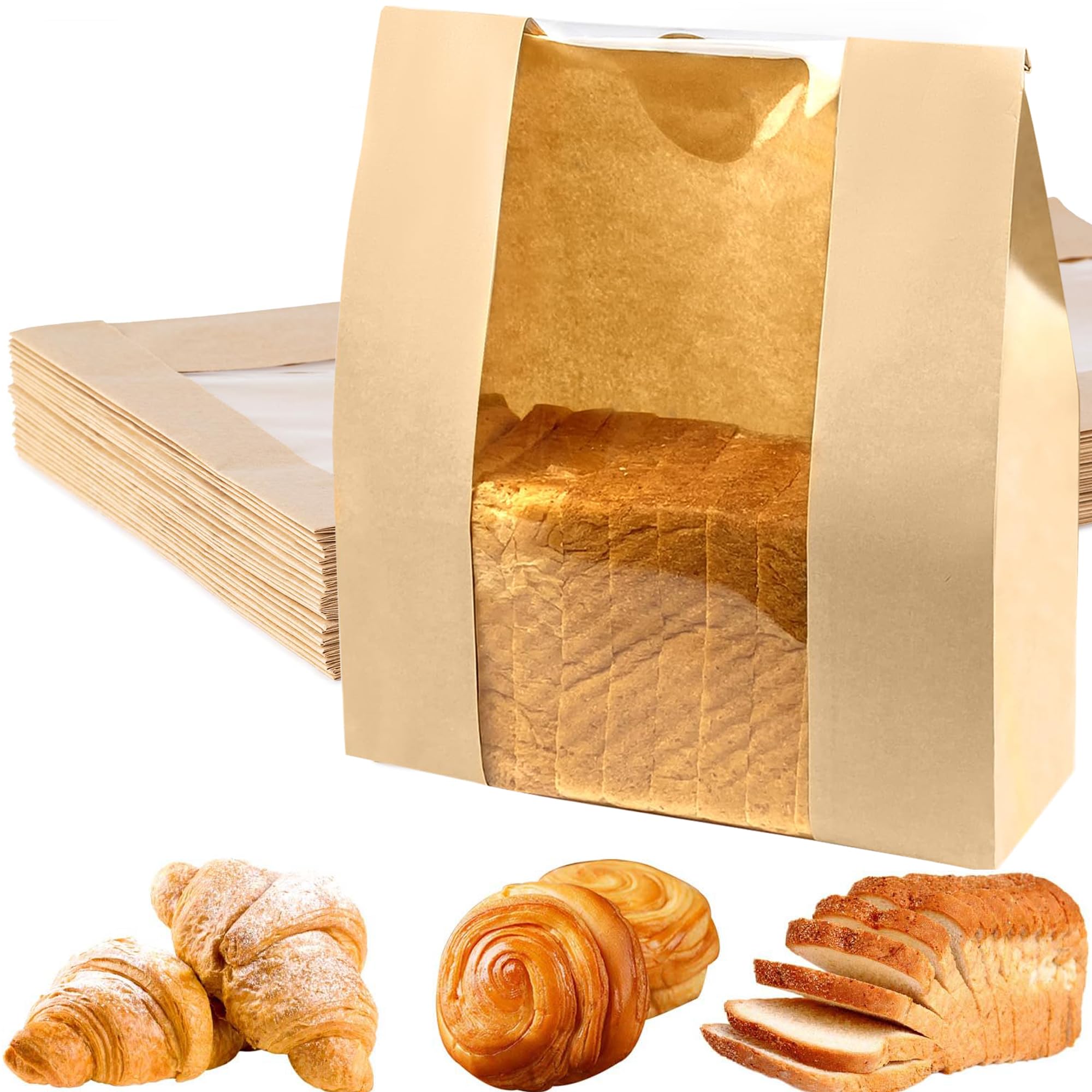 100 Pack Paper Bread Bags for Homemade Bread, Paper Bags for Sourdough, Kraft Paper Bakery Bag,Suitable for Storage Cookies & Snacks,Parties, Weddings(35 x 21cm)