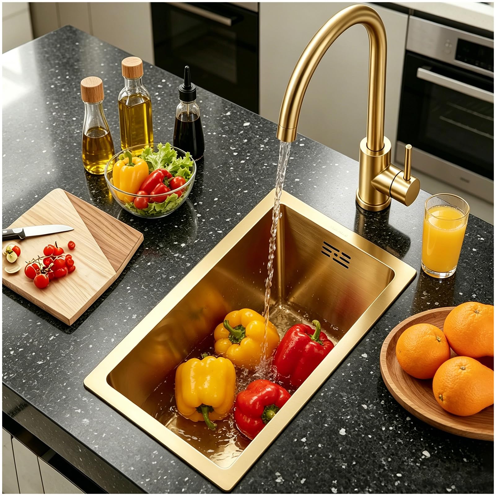 ZQFHSX Gold Bar Sink Undermount,Single Bowl Undermount Sink,Workstation Small Kitchen Sink,Brushed Wet Sink,Stainless Steel Sink,Outdoor Prep With Gold-tone Accessories(Gold-2,3