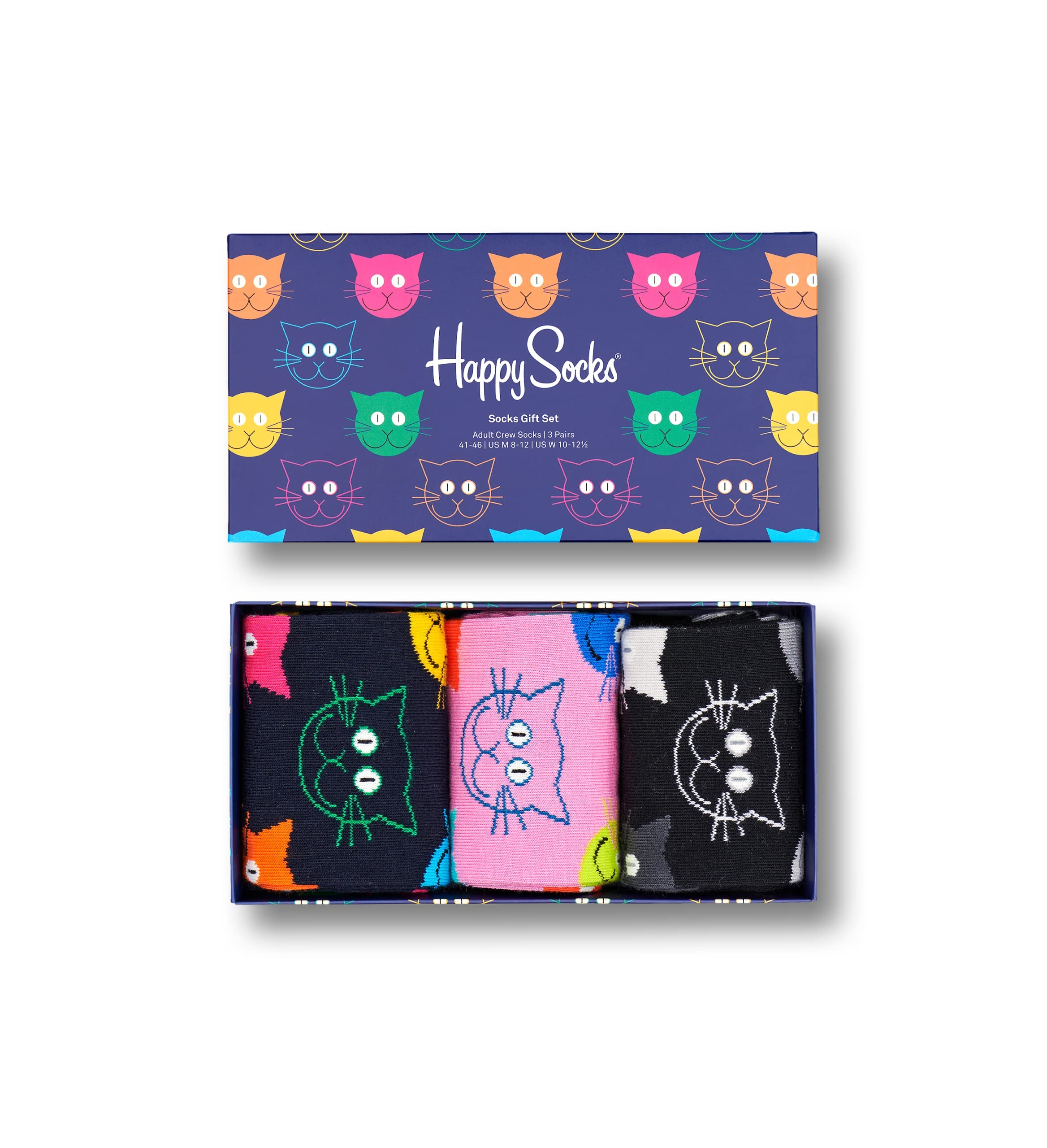 Happy Socks, 3-Pack Gift Box Crew Socks, Cats Socks for Men and Women