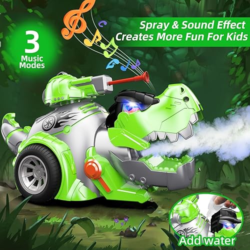 Miniatura 3 de Auto de control remoto de dinosaurio, juguetes programables para niños y niñas, camión monstruo RC de 2.4 GHz con sonido y aerosol, autos RC Hobby