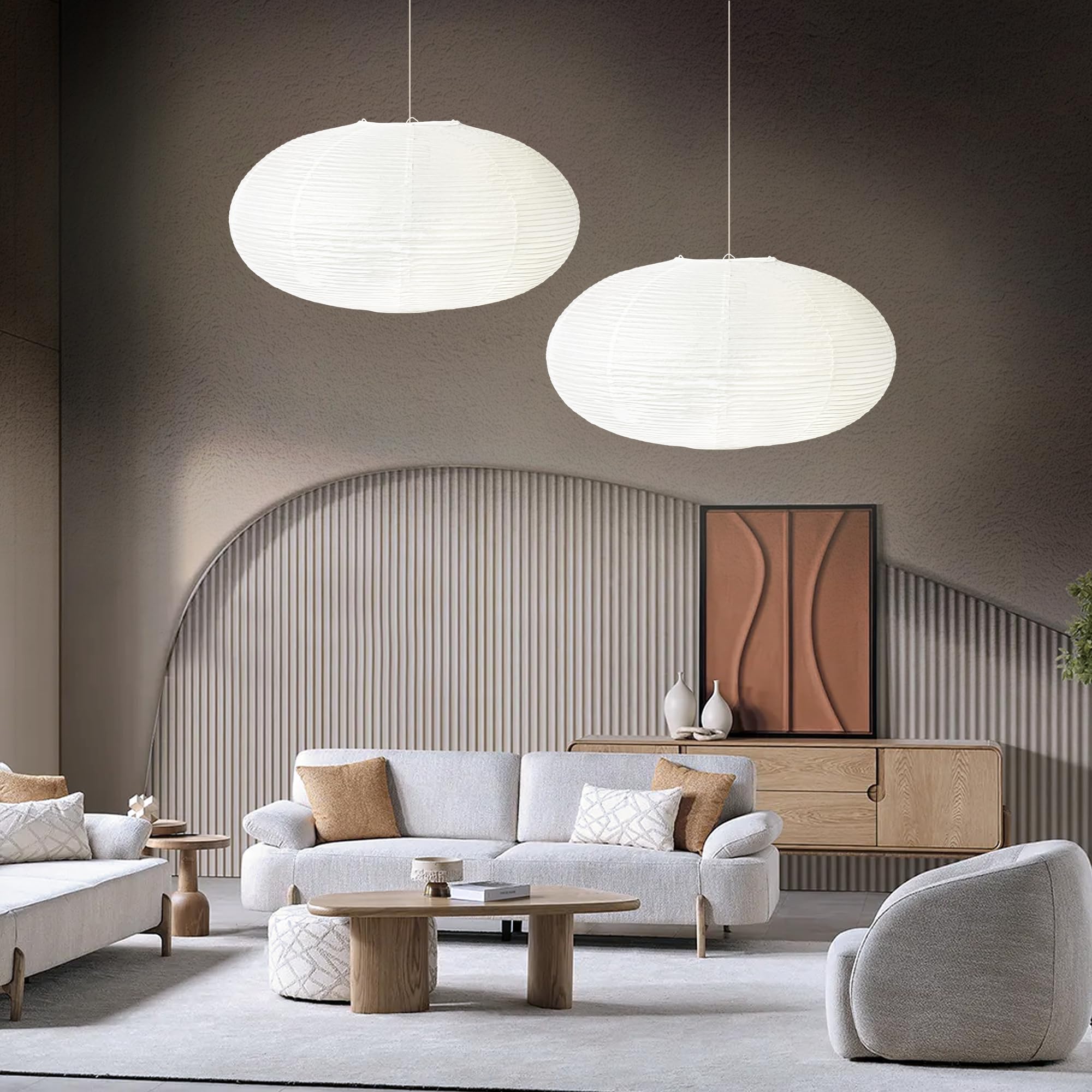 KNONEW Pack of 2 White 22” Paper Oval Lanterns Decorative, Hanging Lamp Shade Chinese Japanese Paper Lantern Lampshades for Home Decoration Wedding Birthday Party