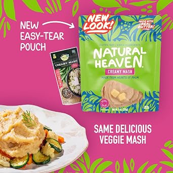 Natural Heaven Creamy Mash, Hearts of Palm, 6-Pack Naturally Rich in Potassium, Instant Mashed Potatoes, Keto & Gluten-Free Food, 9 Oz Ea