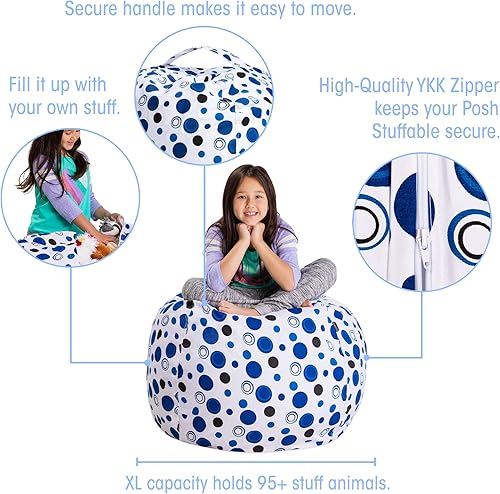 Miniatura 150 de Posh Stuffable - Sillón puff con almacenamiento para niños, contenedor de animales de peluche, organizador de juguetes de niños Lienzo Burbujas Azul