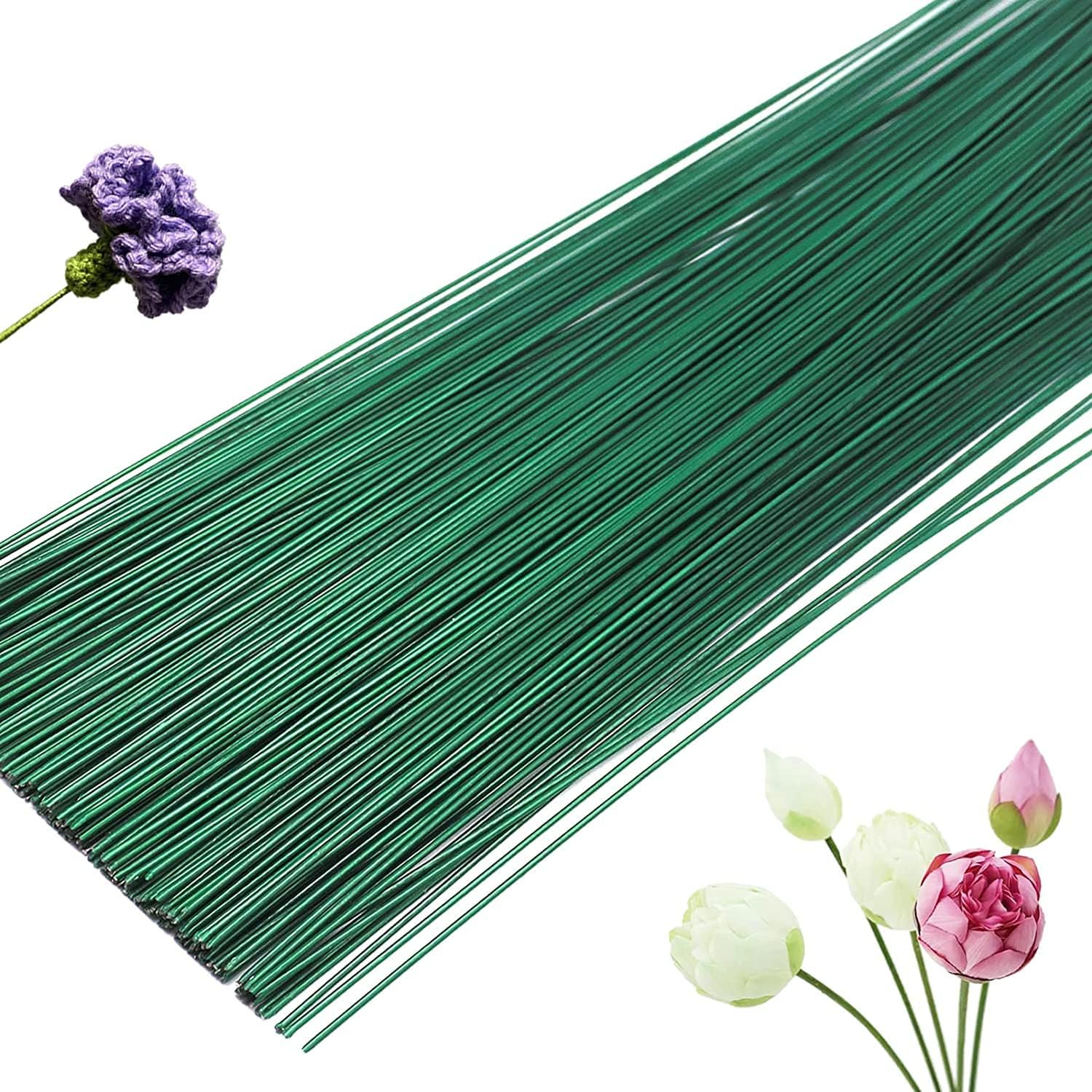 Just Flowers Green Floral Stem Wire, Craft Wire for Flower Making (50 Pc, Green)