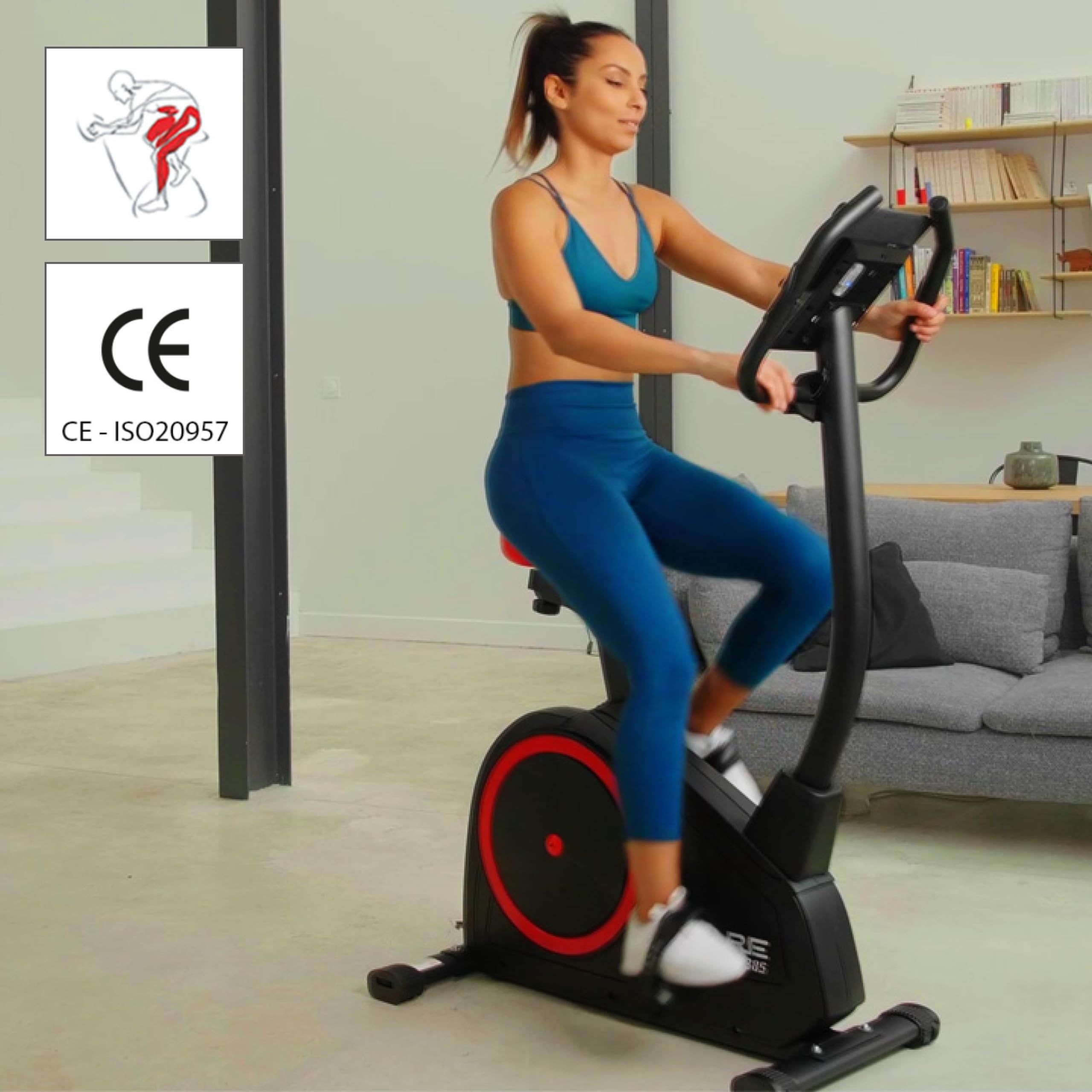 CARE FITNESS - Vélo d’Appartement CV-385-24 Niveaux de Difficulté - 24 Programmes - Compteur LCD Rétro-éclairé - Cardiofréquencemètres - Compatible avec l'application Kinomap - Port USB Noir
