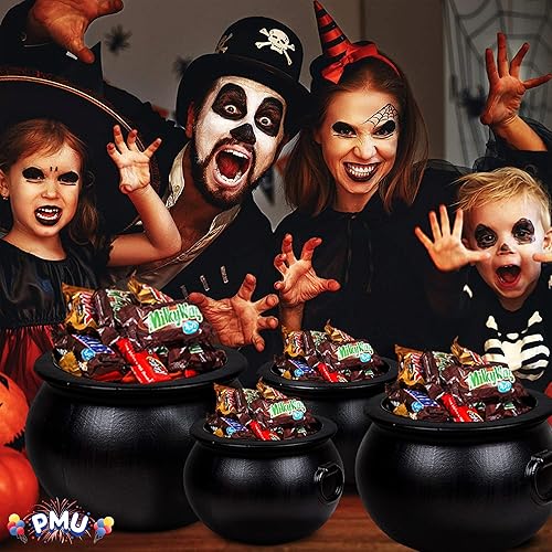 Miniatura 5 de PMU Caldero de Halloween  Paquete múltiple de 4 piezas surtido de plástico para dulces para niños  Recuerdos y suministros de fiesta de Halloween