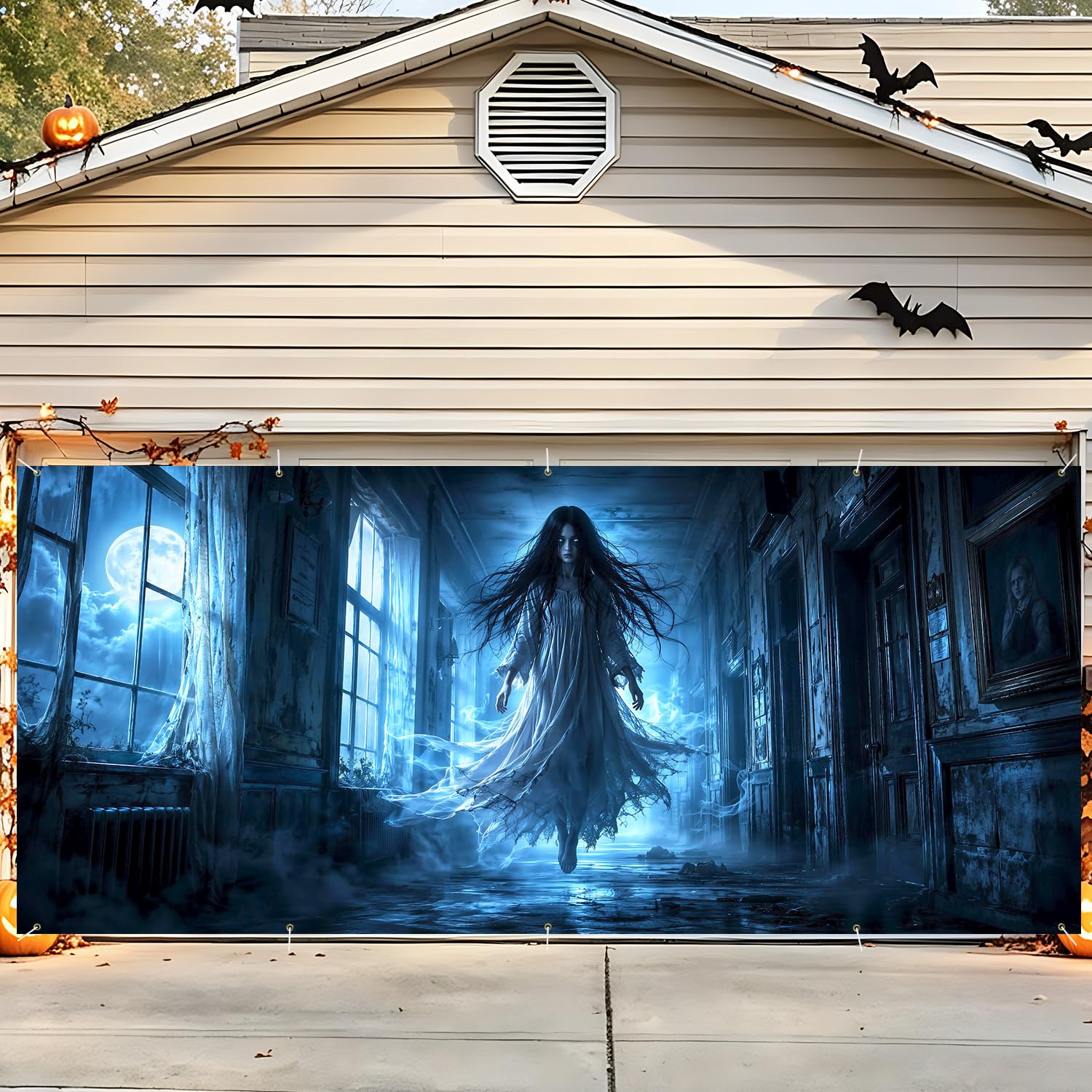 Halloween Garage Door Decorations 7 x 16 ft, Ghost Corridor Cover