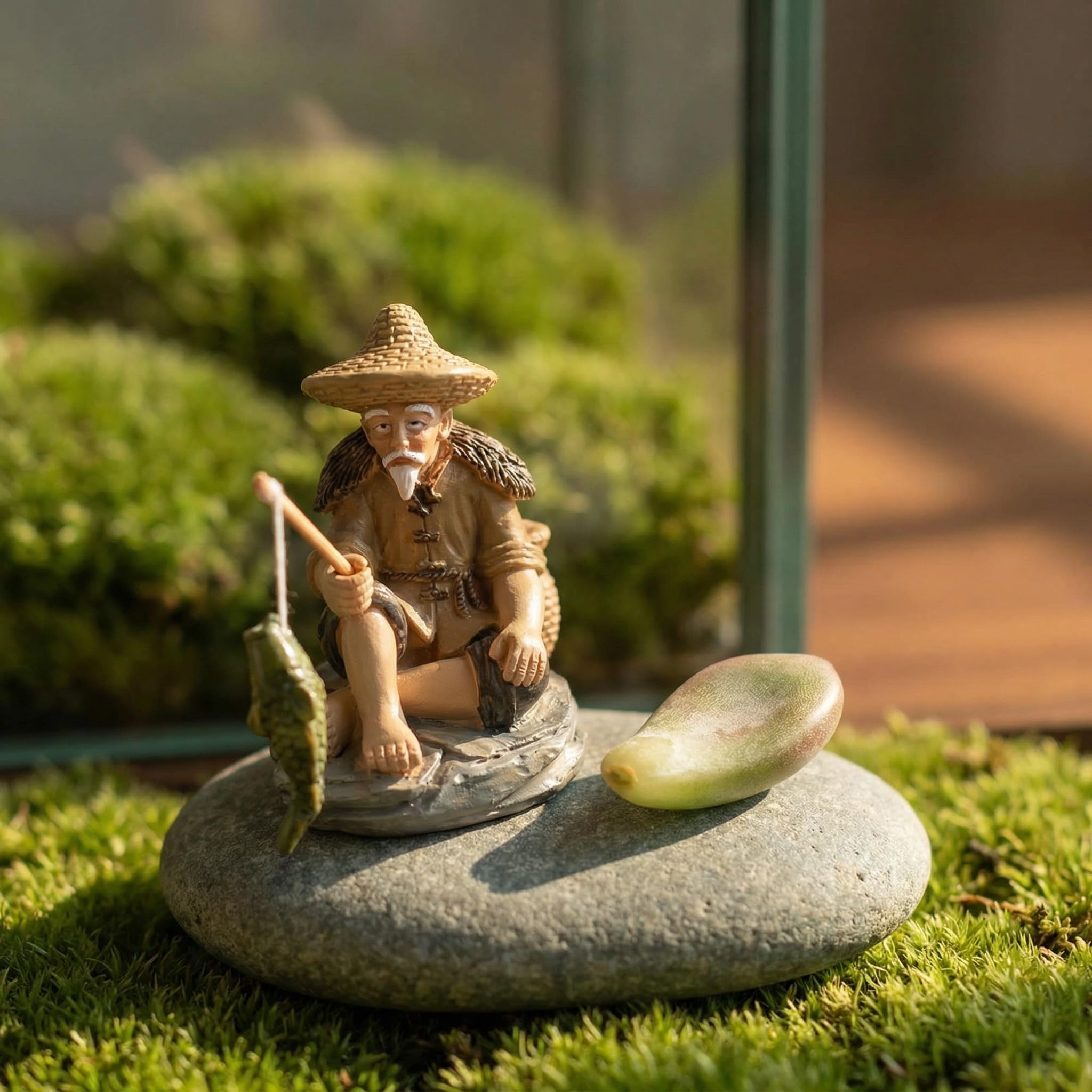 Miniature Figurine Small Fairy Garden Ornament Fisherman Craft Resin Bonsai Decoration(Multicolor)