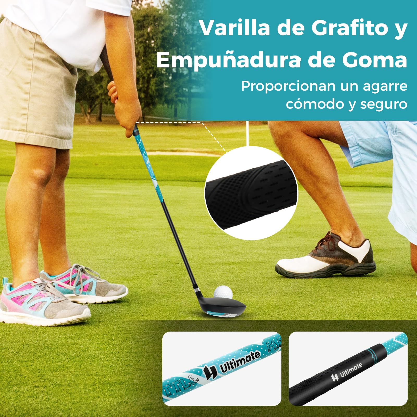 COSTWAY Juego de Palos de Golf para Niños de 5 a 7 Años, Incl. Bolsa de Soporte con Capucha para Lluvia, Fairway N.º 3, Hierros y Putter N.º 7#S para Diestros