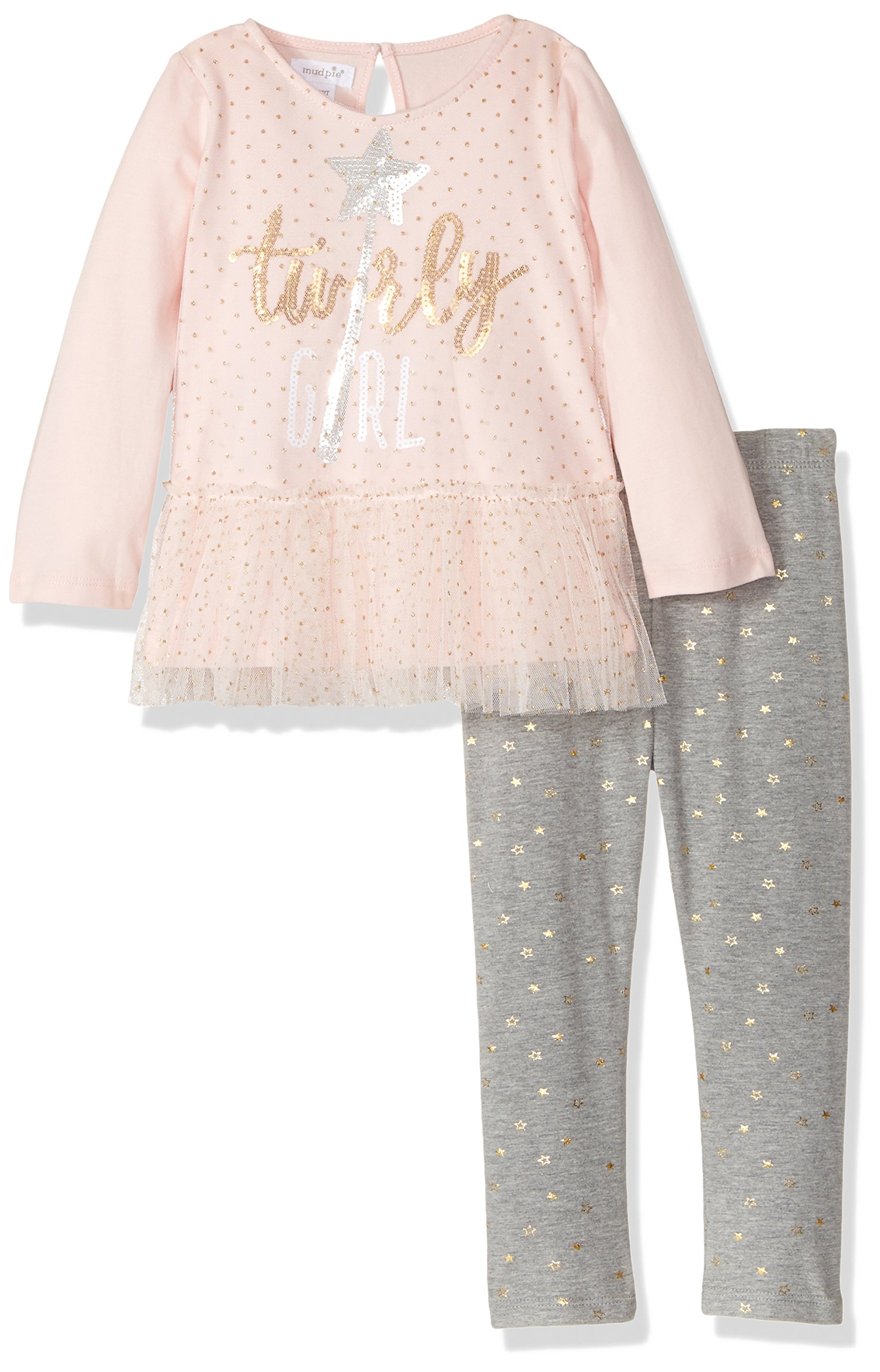 Mud Pie Baby Toddler Girls' Ruffle Long Sleeve Two Piece Tunic and Legging Play Set, Twirly girl, 12-18 MOS