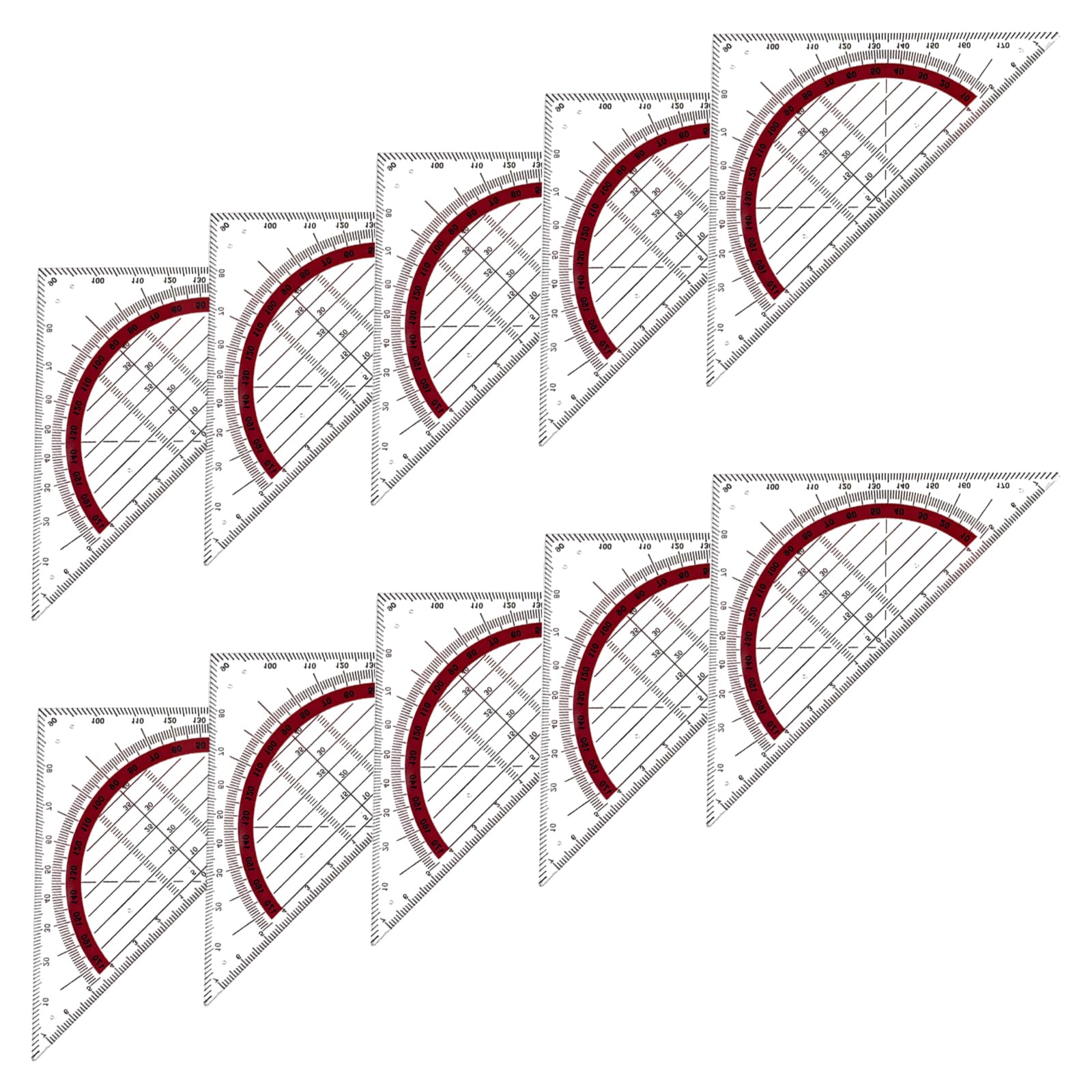 Maxtonser 10Pcs Set Square with 180 Degrees Protractor Multifunction Geometry Set Square Angles-Measuring Instrument for Drafting